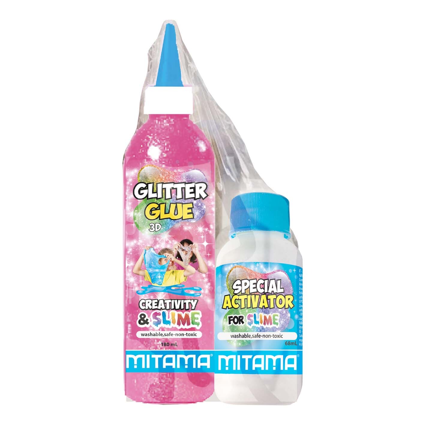 Set glitter glue/slime mitama+ attivatore omaggio, glitter/metal ,180+65ml , super contenuto : 1 colla glitter 100 ml + 1 attivatore 68 ml - 