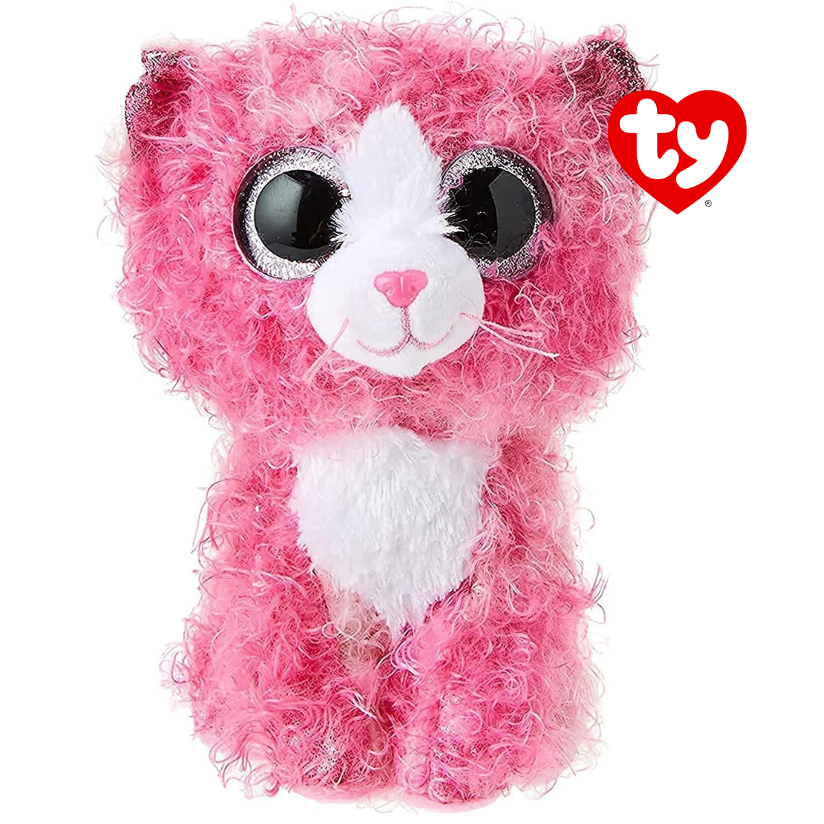 Ty - peluche - beanie boos - gatto -reagan - rosa e bianco - orecchie e occhi rosa glitter - il peluche con gli occhi grandi scintillanti - 15 cm - 36308 - TY