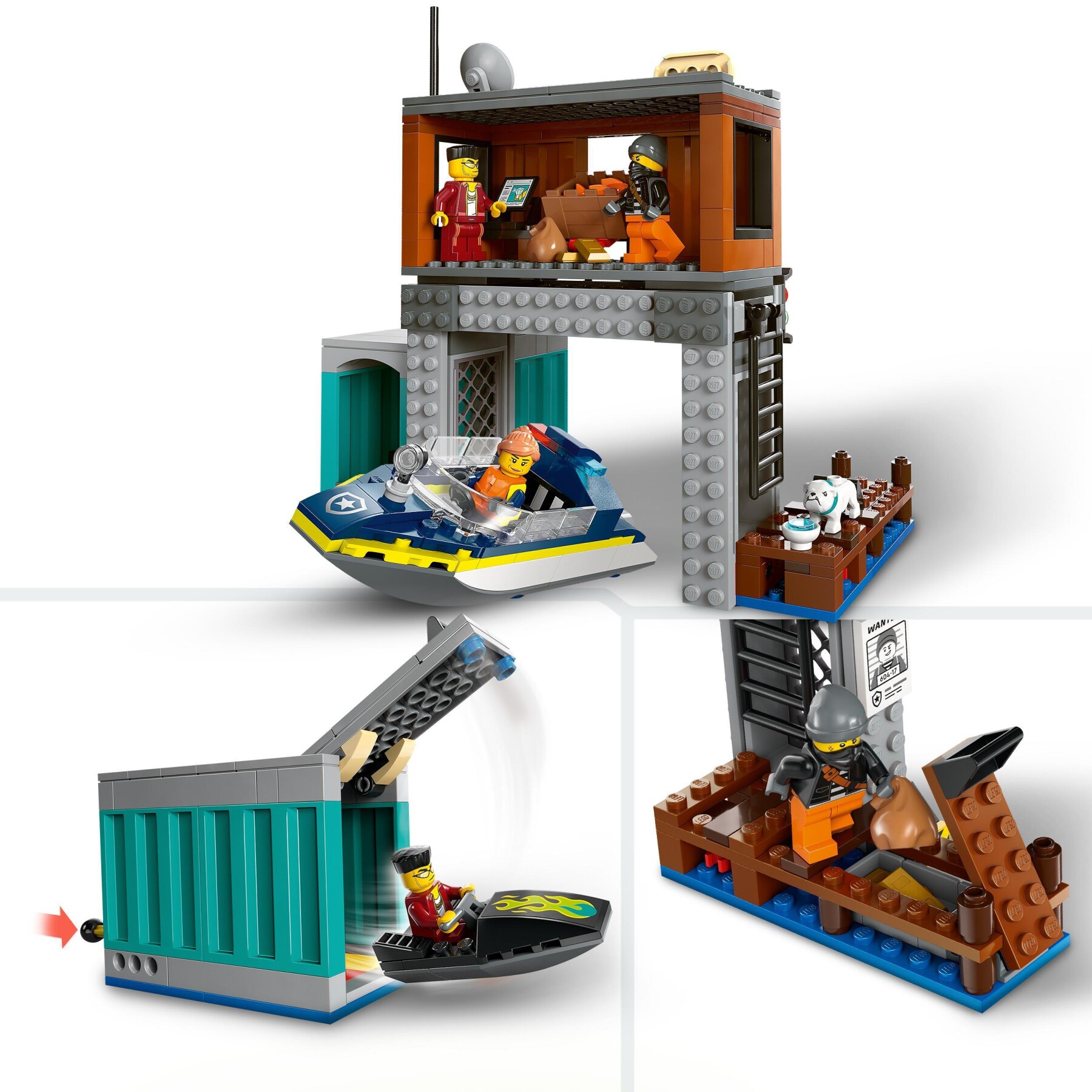 Lego city 60417 motoscafo della polizia e nascondiglio dei ladri giocattolo, giochi per bambini 6+ con moto d'acqua e minifigure - LEGO CITY