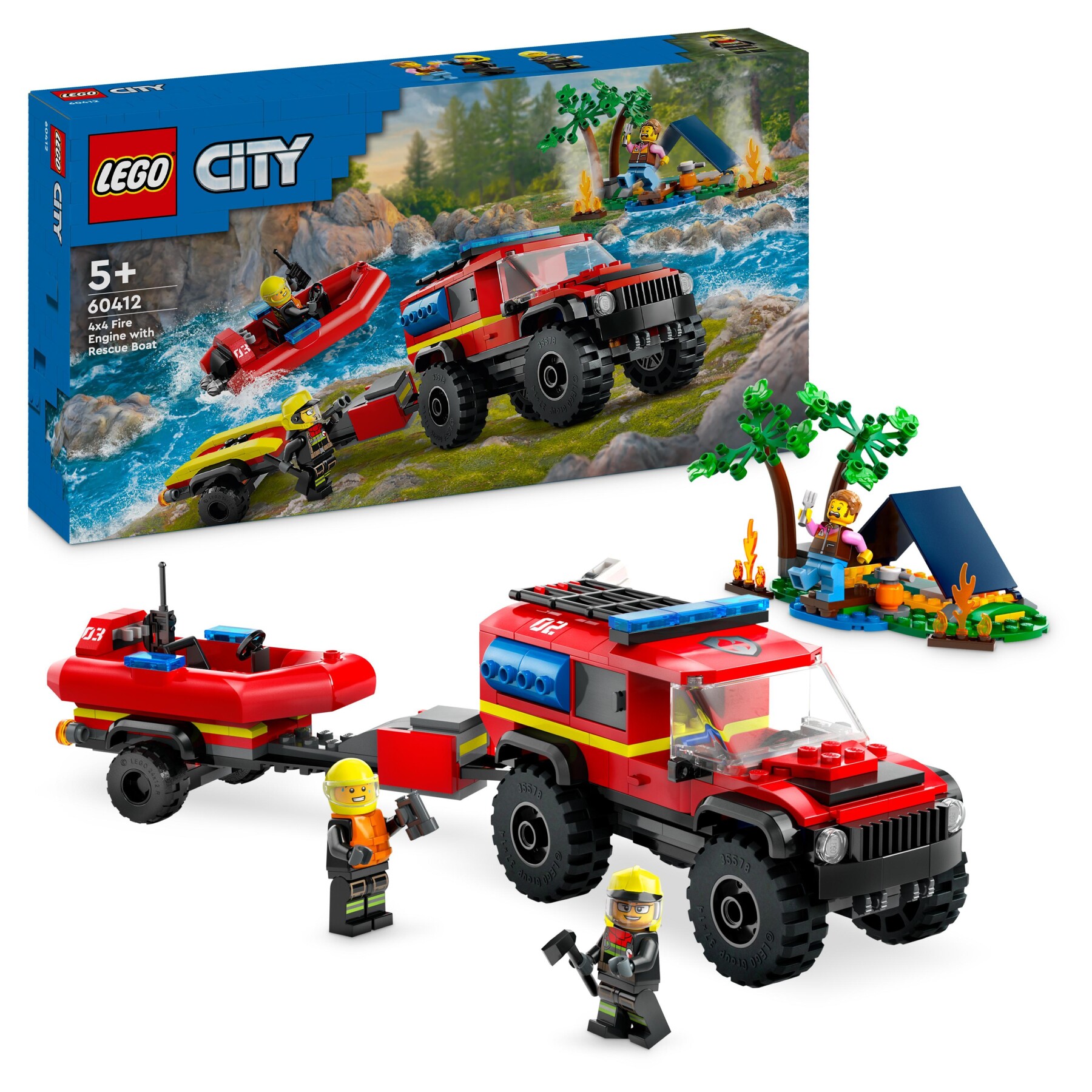 Lego city 60412 fuoristrada antincendio e gommone di salvataggio, camion dei pompieri giocattolo, giochi per bambini 5+ anni - LEGO CITY