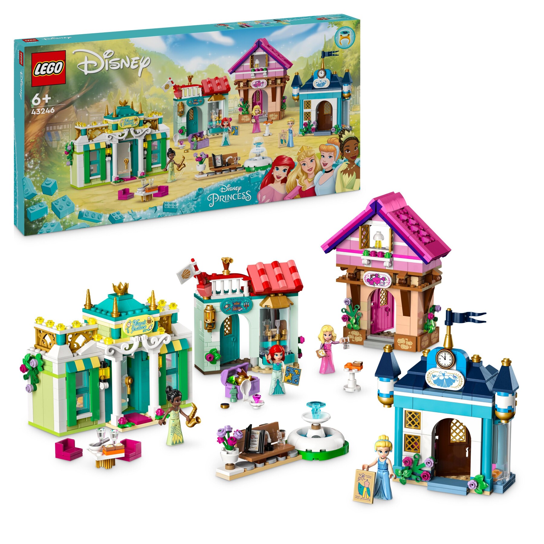 Lego disney princess 43246 l'avventura al mercato principesse disney, giochi bambini 6+, città da costruire e 4 mini bamboline - DISNEY PRINCESS, LEGO DISNEY PRINCESS