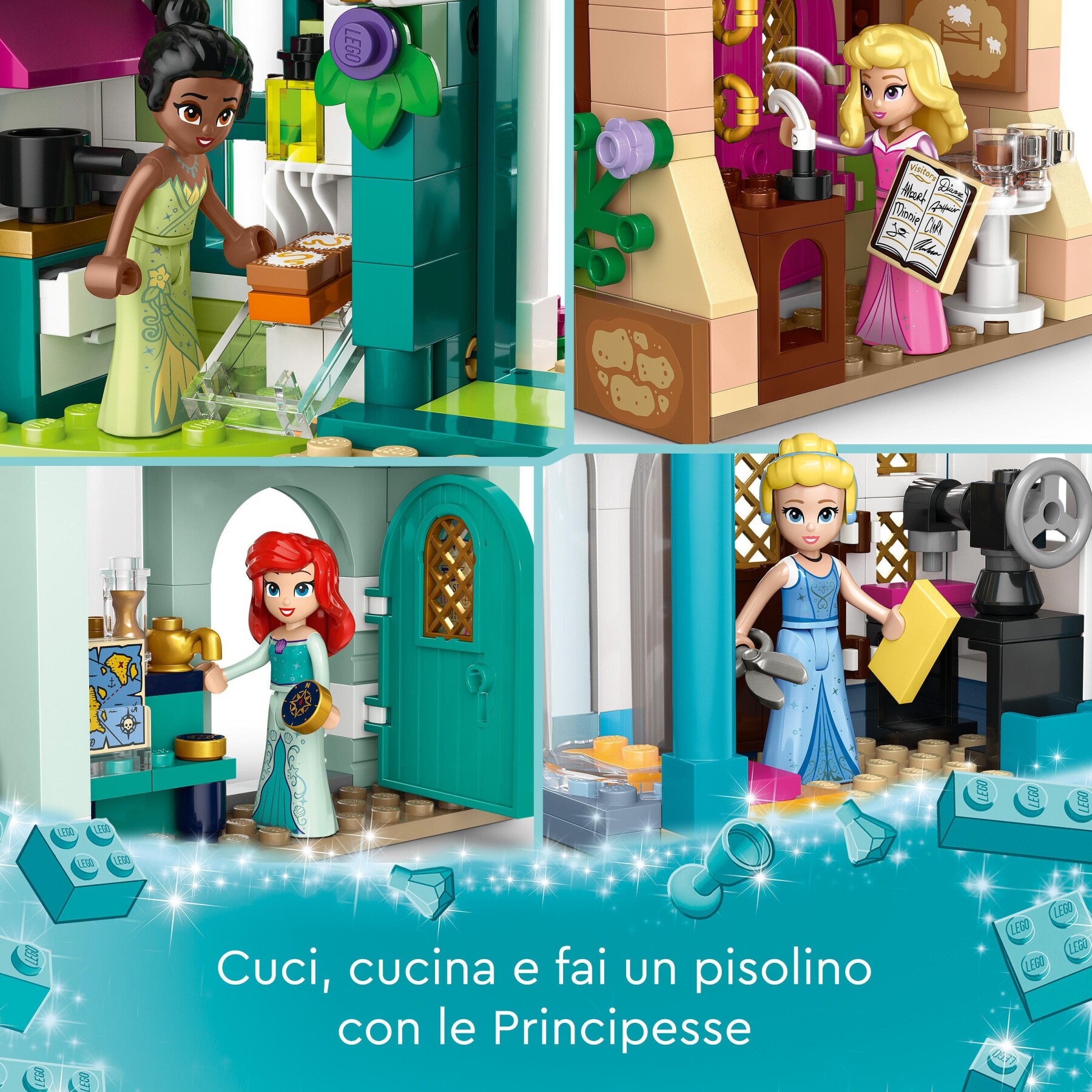 Lego disney princess 43246 l'avventura al mercato principesse disney, giochi bambini 6+, città da costruire e 4 mini bamboline - DISNEY PRINCESS, LEGO DISNEY PRINCESS