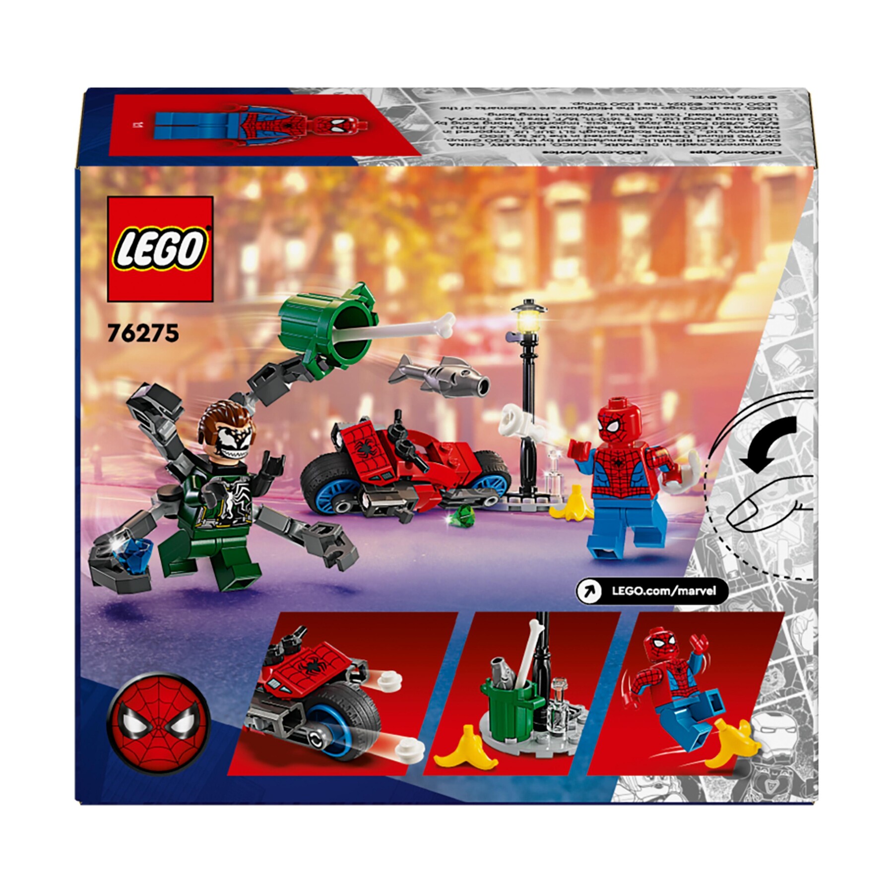 Lego marvel 76275 inseguimento sulla moto: spider-man vs. doc ock, motocicletta giocattolo spara ragnatele per bambini 6+ anni - LEGO SUPER HEROES, Avengers, Spiderman