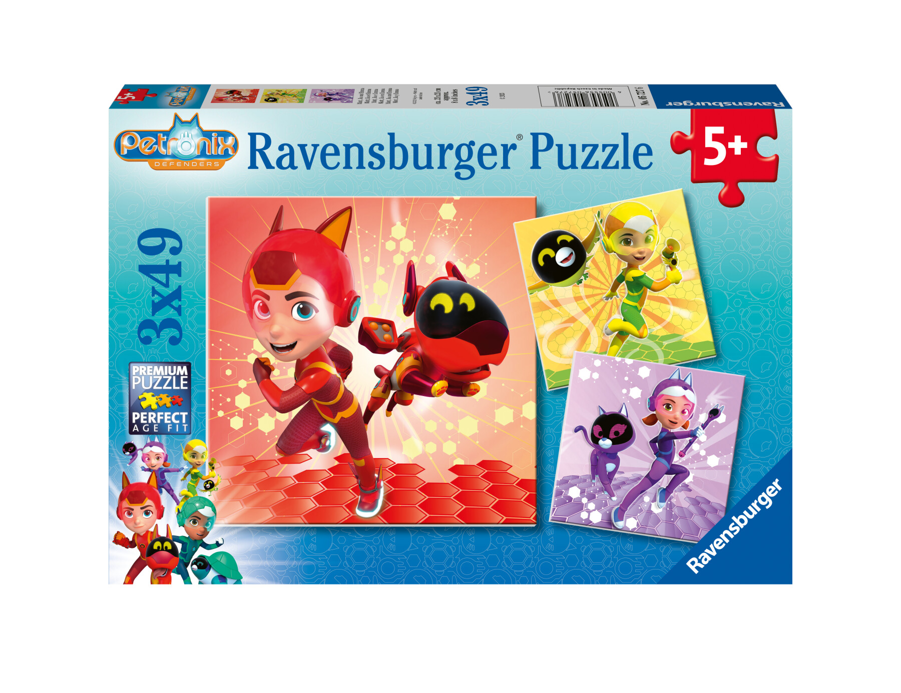 Ravensburger - puzzle petronix defenders, collezione 3x49, 3 puzzle da 49 pezzi, età raccomandata 5+ anni - RAVENSBURGER