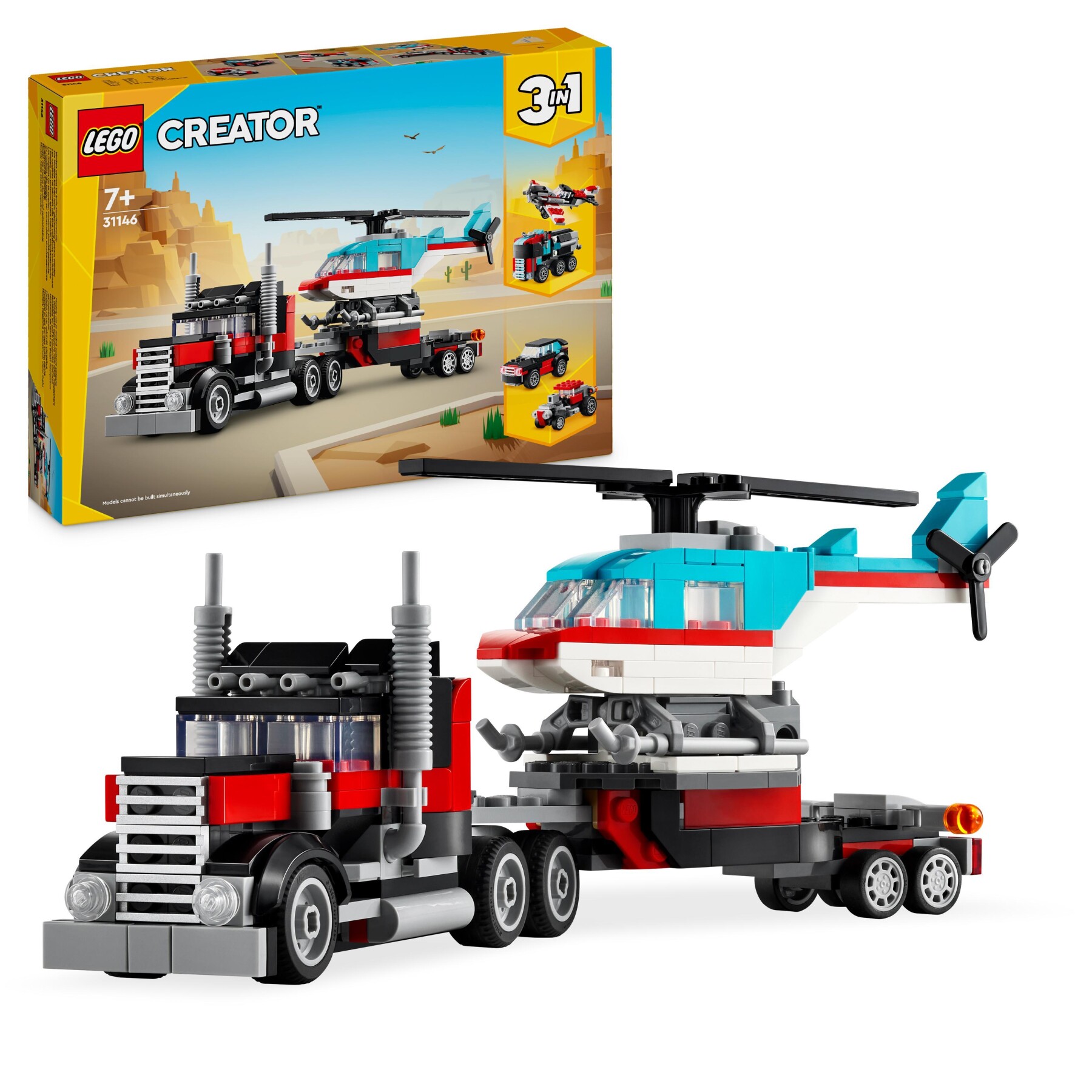 Lego creator 31146 3in1 autocarro con elicottero, giochi per bambini 7+ anni ricostruibile in aereo e cisterna o auto e suv - LEGO CREATOR