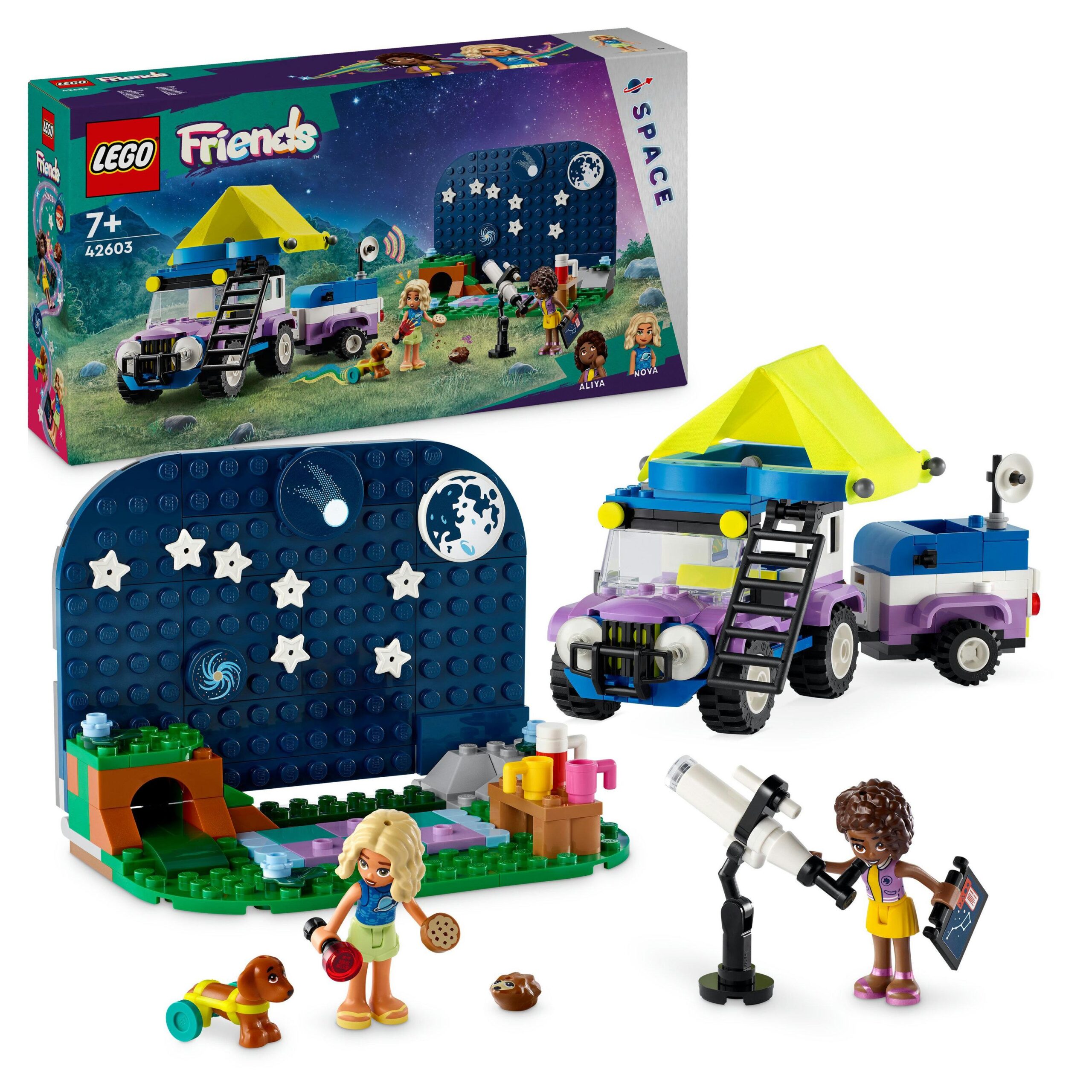 Lego friends 42603 camping-van sotto le stelle, giochi per bambini 7+ con telescopio giocattolo, auto, mini bamboline e cane - LEGO FRIENDS