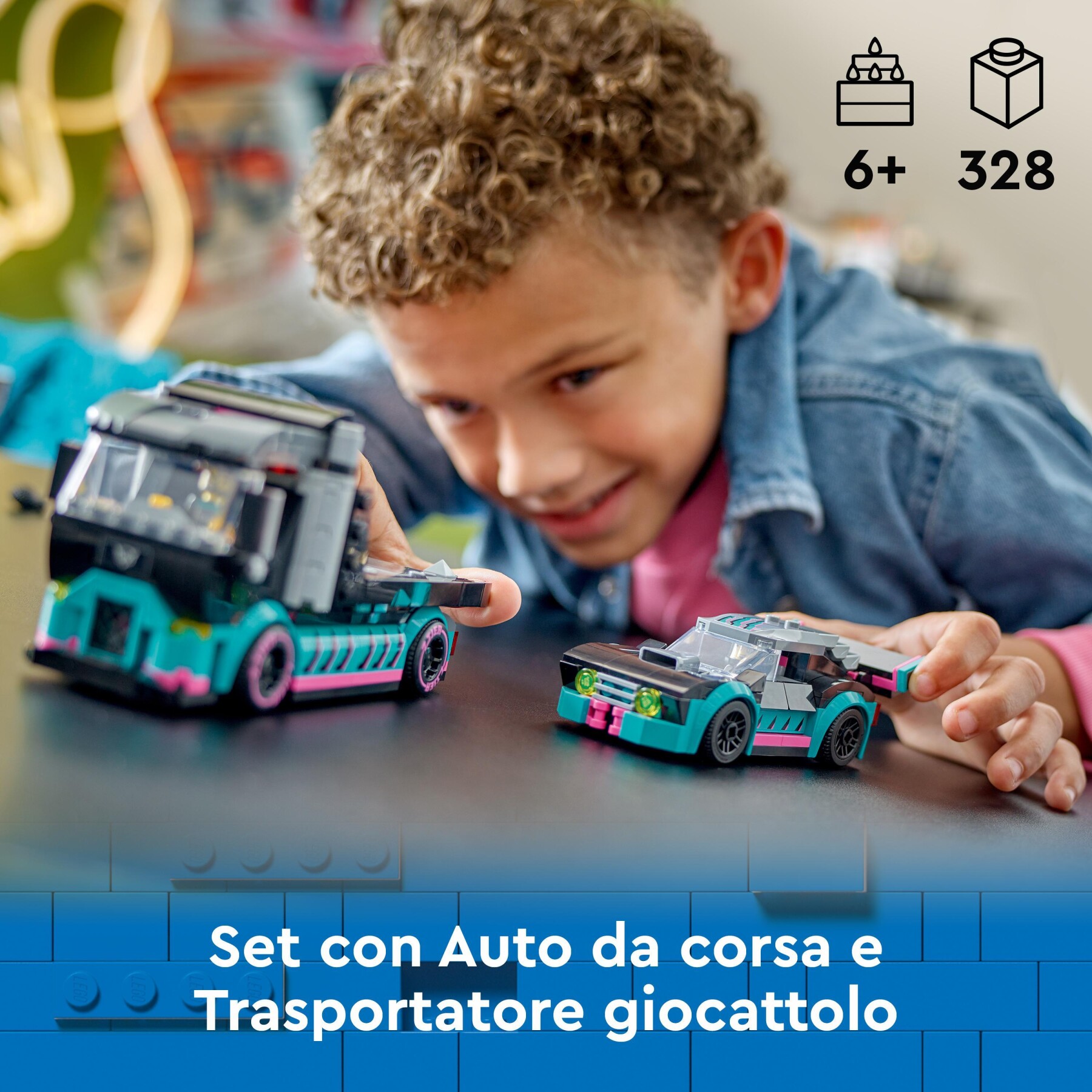 Lego city 60406 auto da corsa e trasportatore, macchina e camion giocattolo per bambini di 6+, veicolo con rampa funzionante - LEGO CITY