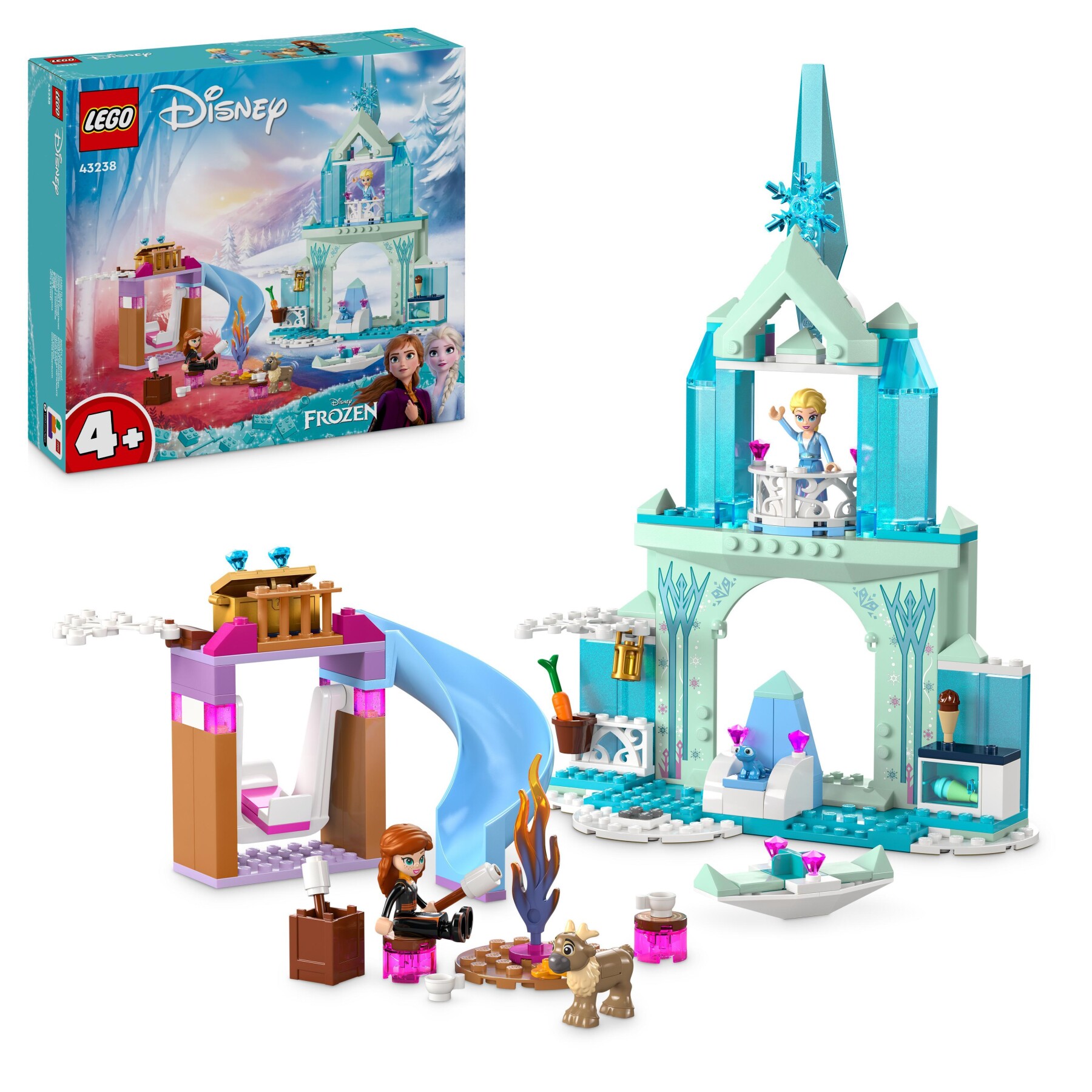 Lego disney princess 43238 castello di ghiaccio di elsa di frozen, palazzo giocattolo delle principesse, giochi per bambini 4+