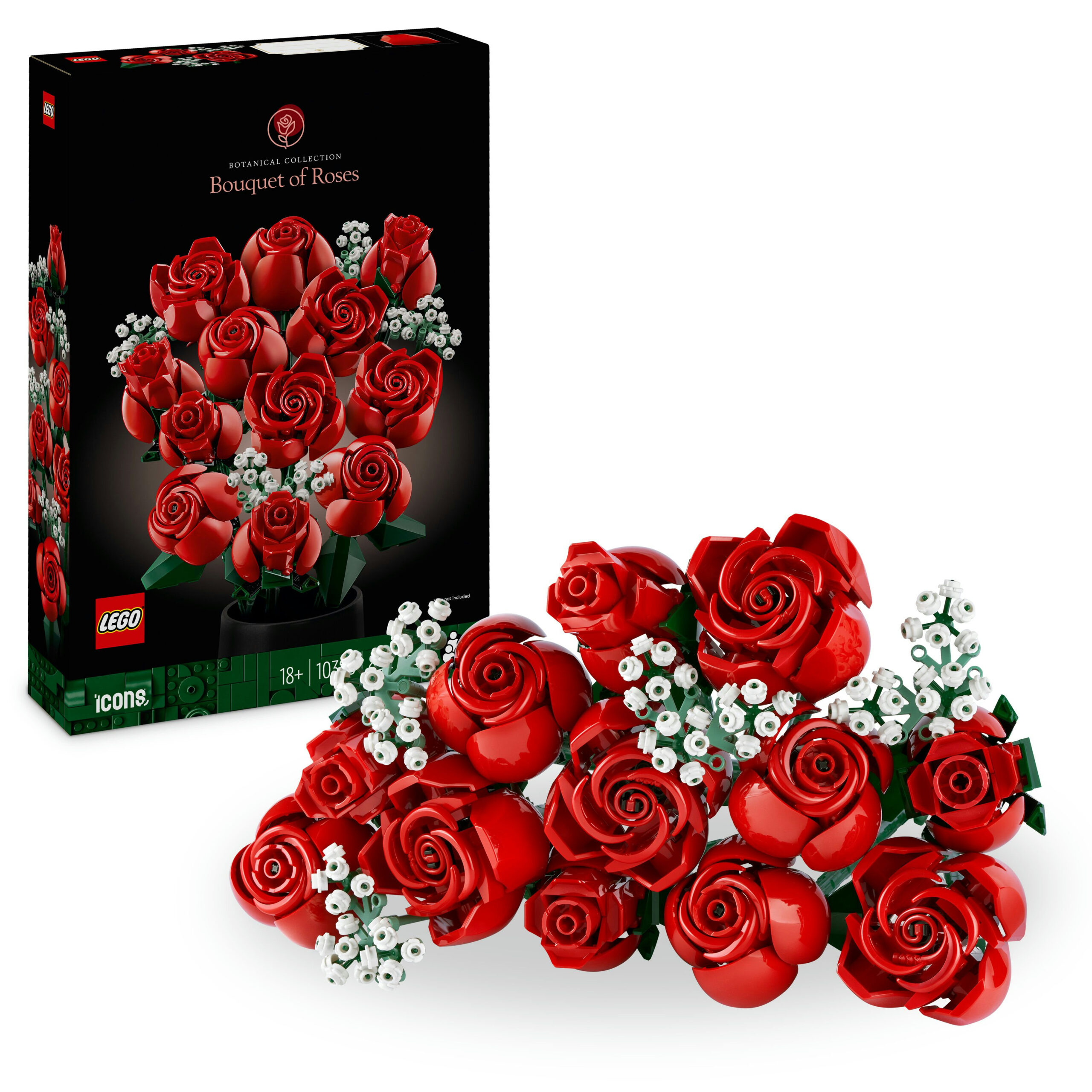 Lego icons 10328 bouquet di rose, set fiori finti per adulti, decorazione casa, idea regalo per lei o lui, collezione botanica - Lego, LEGO ICONS