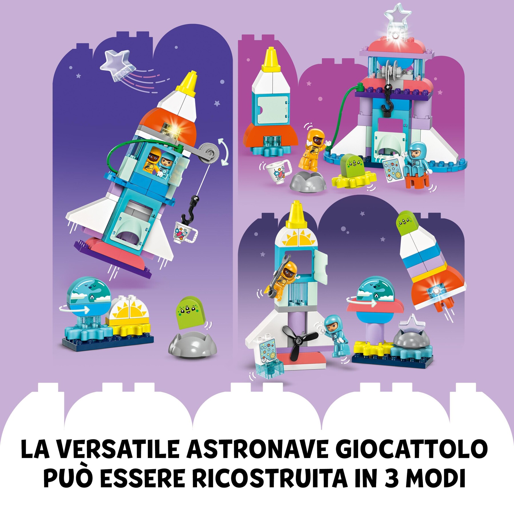 Lego duplo 10422 avventura dello space shuttle 3 in 1, astronave giocattolo didattica, gioco educativo per bambini di 3+ anni - LEGO DUPLO
