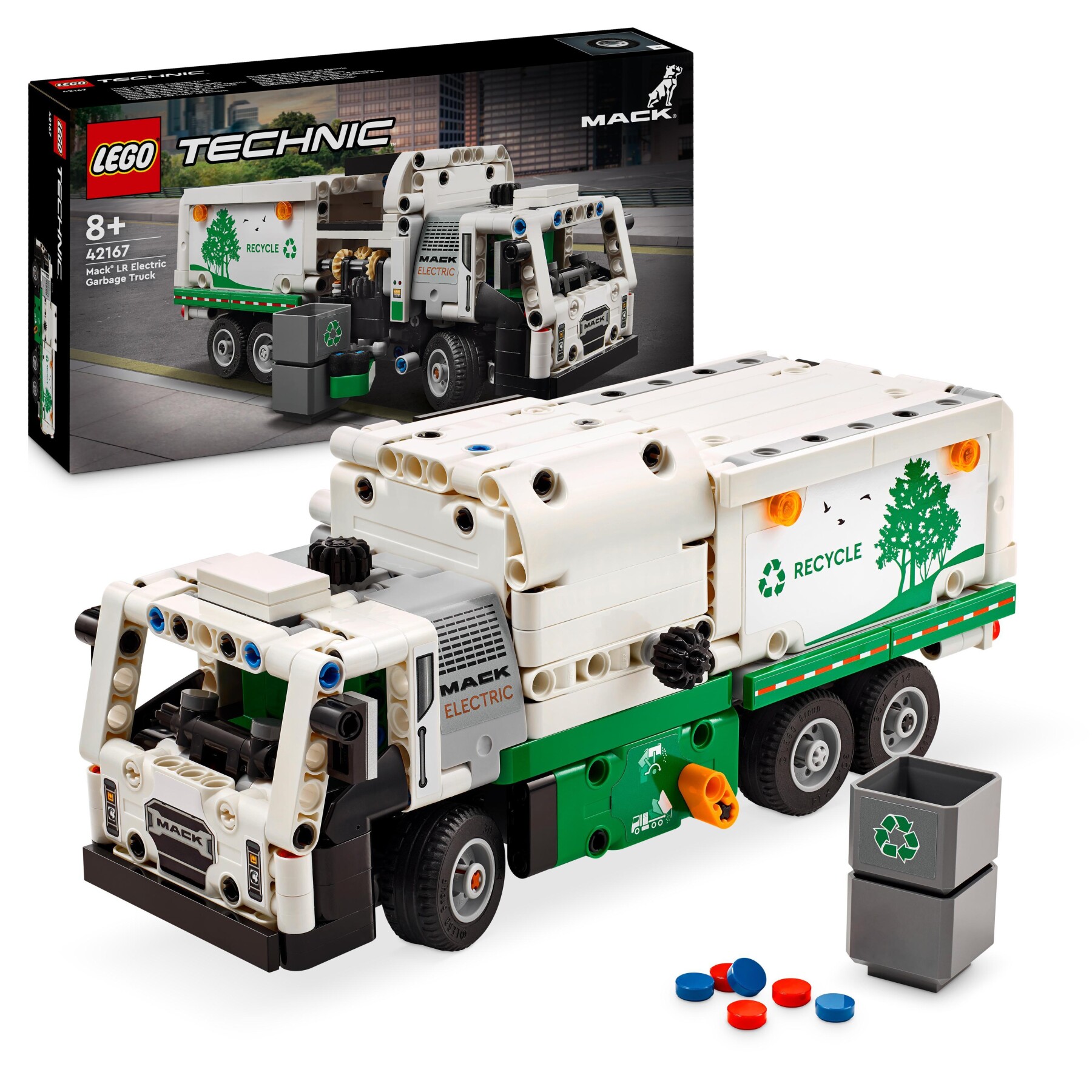 Lego technic 42167 camion della spazzatura mack lr electric, veicolo giocattolo raccolta rifiuti, gioco per bambini 8+ anni - LEGO TECHNIC