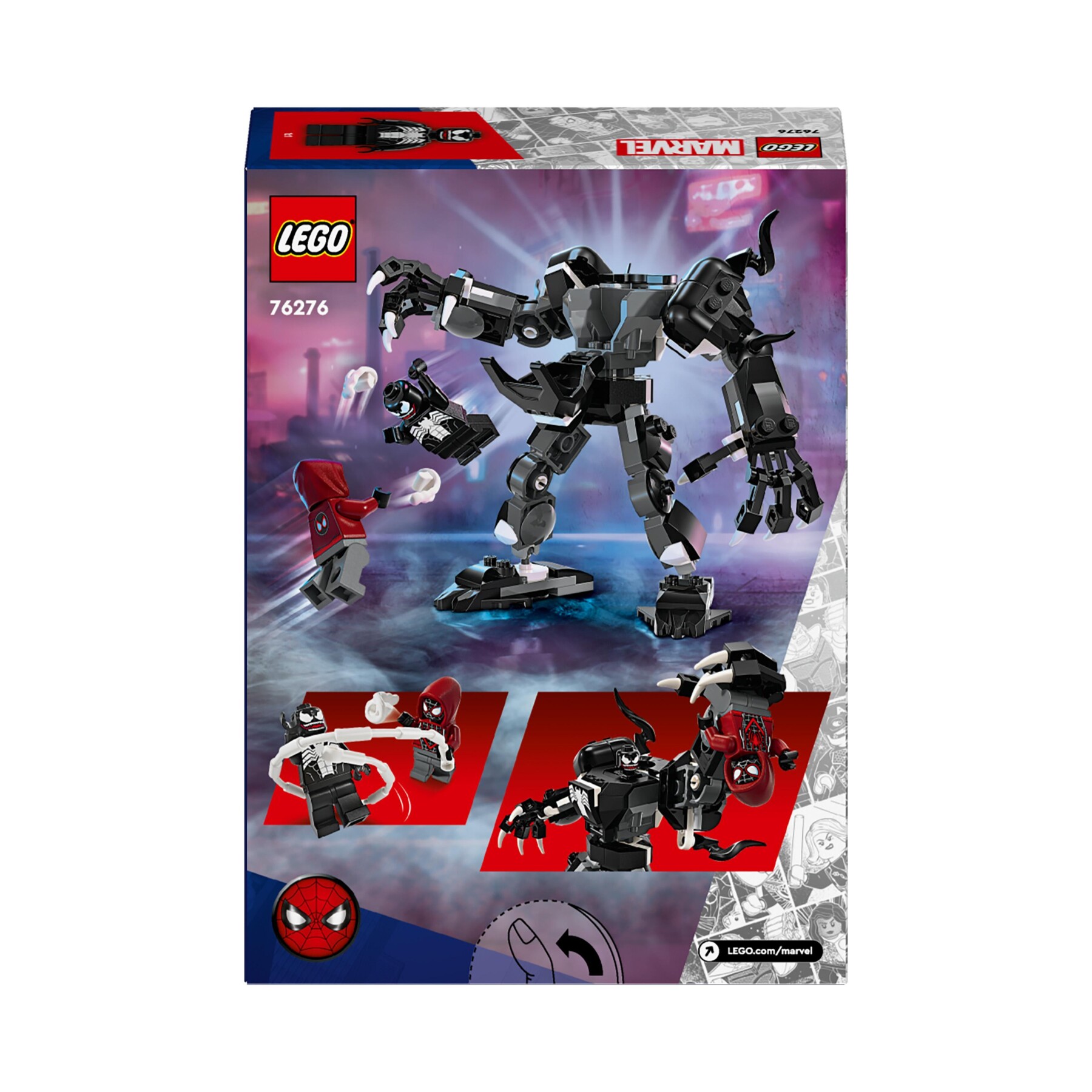 Lego marvel 76276 mech di venom vs. miles morales, giocattolo action figure per bambini 6+ anni con minifigure di spider-man - DC COMICS, LEGO SUPER HEROES