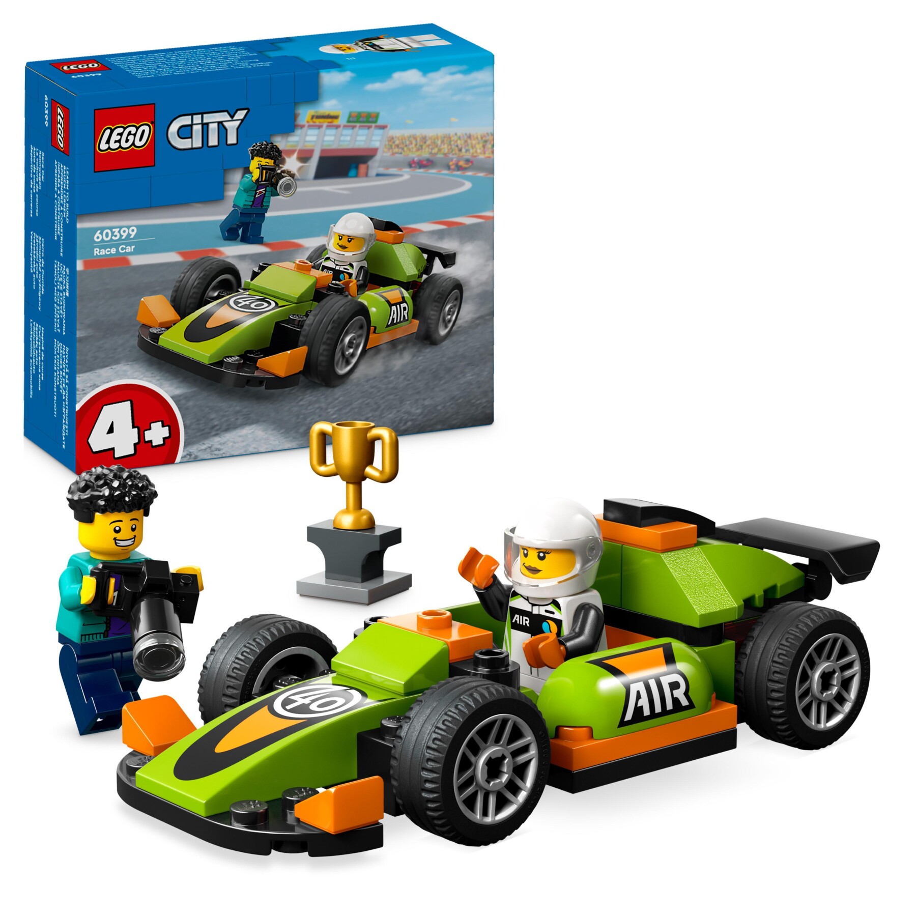 Lego city 60399 auto da corsa verde, macchina giocattolo per bambini di 4+ anni, modellino da costruire di veicolo formula 1