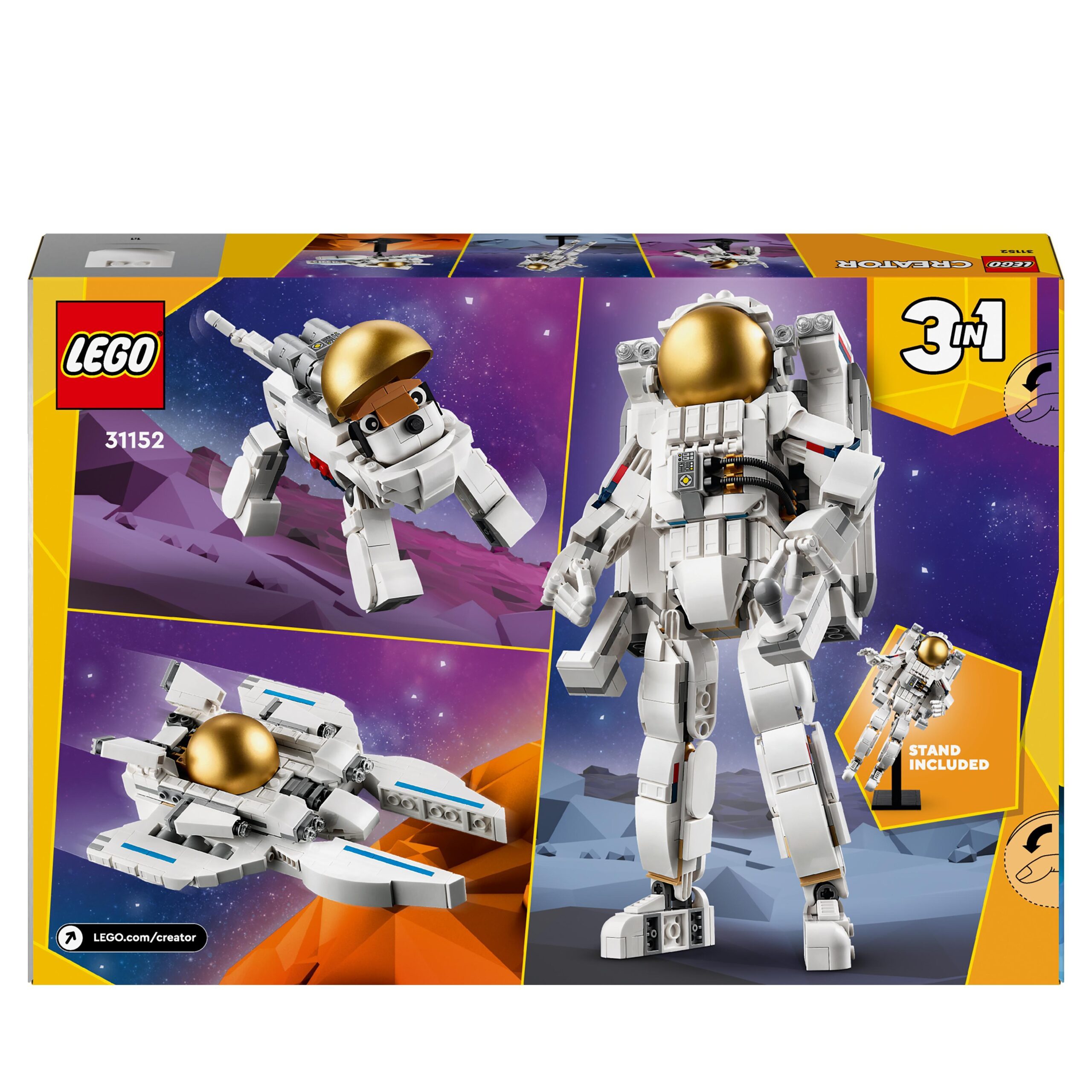 Lego creator 31152 3in1 astronauta trasformabile in cane giocattolo o in astronave, giochi da costruire per bambini di 9+ - LEGO CREATOR