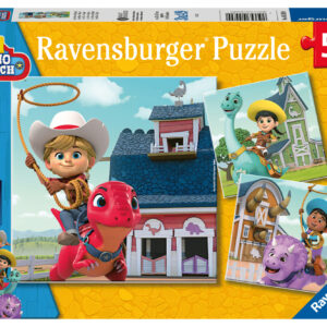 Ravensburger - puzzle dino ranch, collezione 3x49, 3 puzzle da 49 pezzi, età raccomandata 5+ anni - RAVENSBURGER