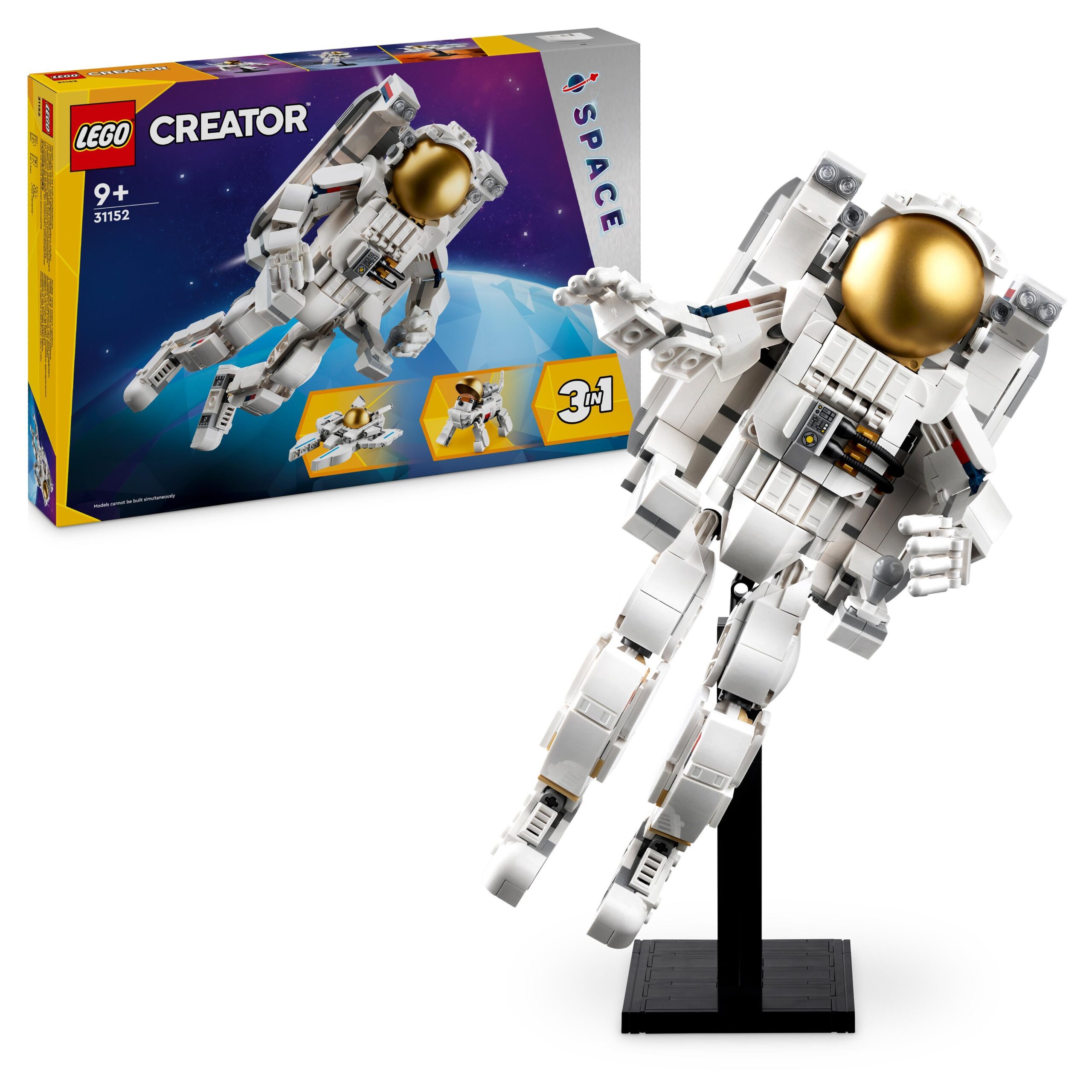 Lego creator 31152 3in1 astronauta trasformabile in cane giocattolo o in astronave, giochi da costruire per bambini di 9+