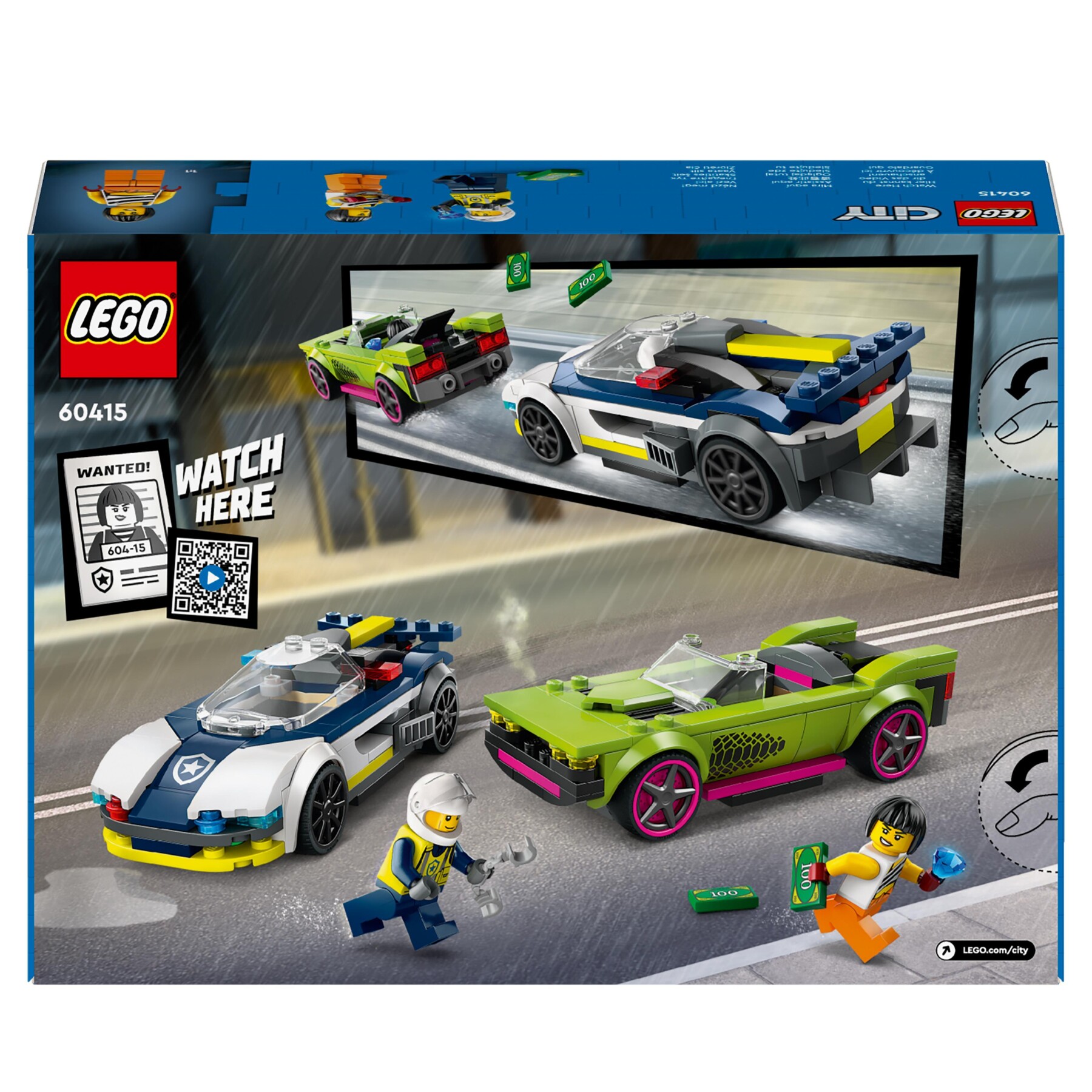 Lego city 60415 inseguimento della macchina da corsa, 2 modellini di auto della polizia, giocattolo per bambini di 6+ anni - LEGO CITY