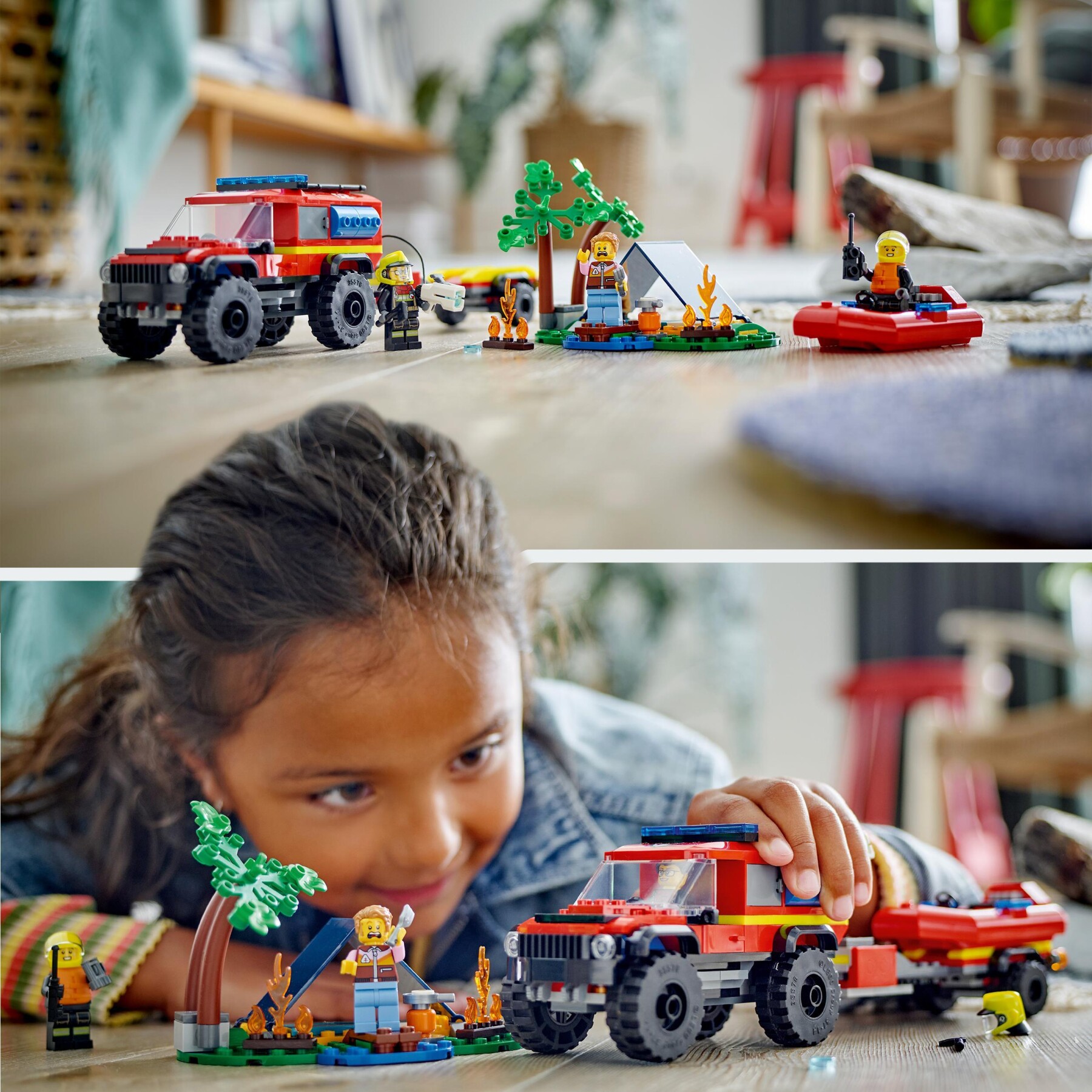 Lego city 60412 fuoristrada antincendio e gommone di salvataggio, camion dei pompieri giocattolo, giochi per bambini 5+ anni - LEGO CITY