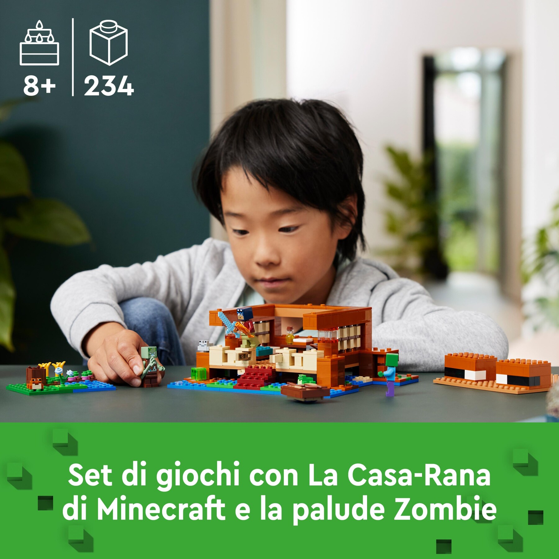 Lego minecraft 21256 la casa-rana, giocattolo da costruire per bambini di 8+ anni con personaggi, mob e animali del videogioco - MINECRAFT
