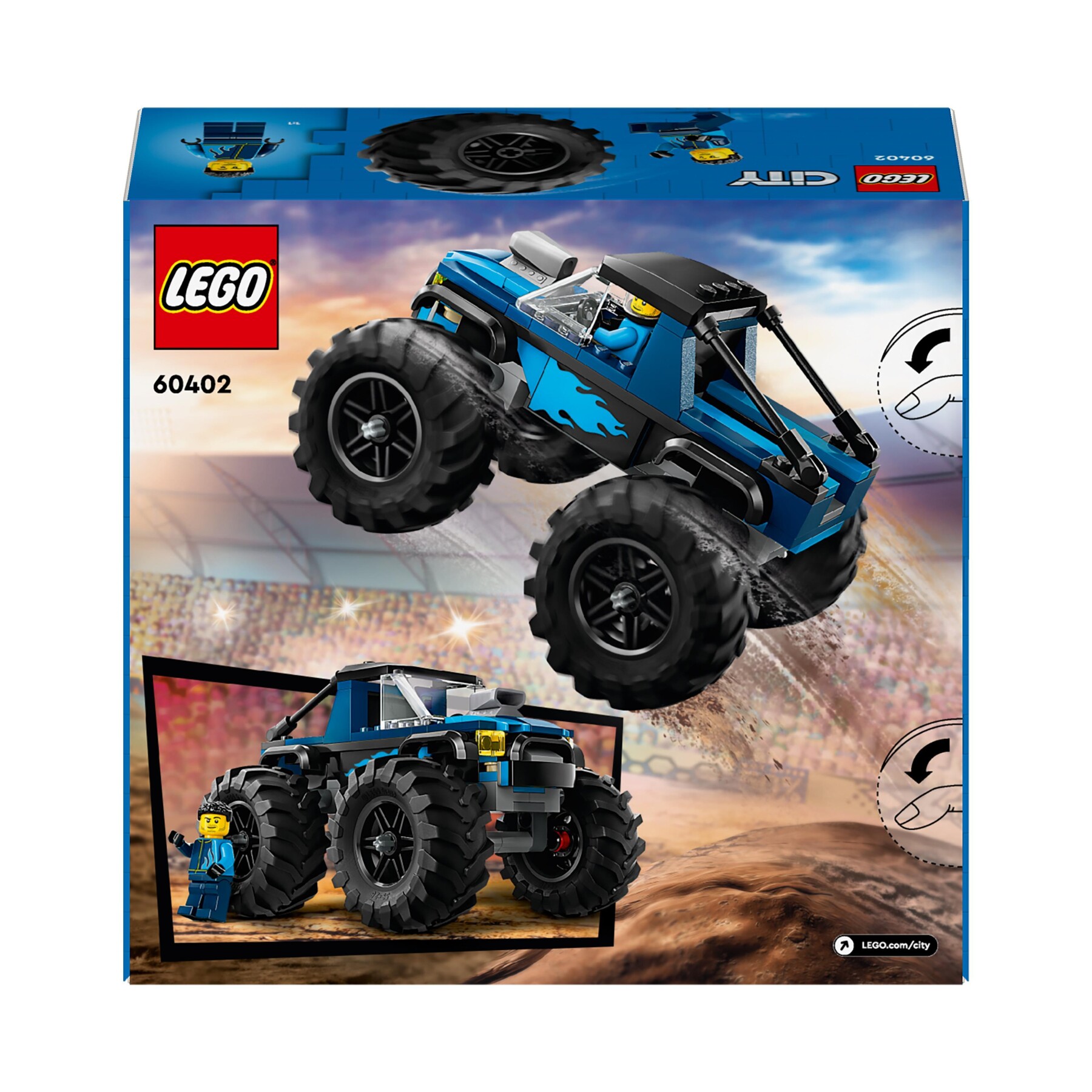 Lego city 60402 monster truck blu, veicolo giocattolo fuoristrada, giochi per bambini di 5+ anni con minifigure del pilota - LEGO CITY