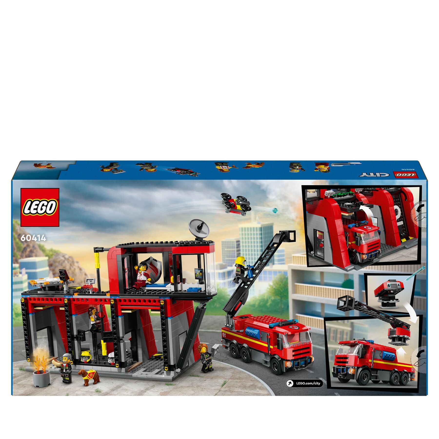 Lego city 60414 caserma dei pompieri e autopompa con camion giocattolo, 6 minifigure, cane e accessori, gioco per bambini 6+ - LEGO CITY