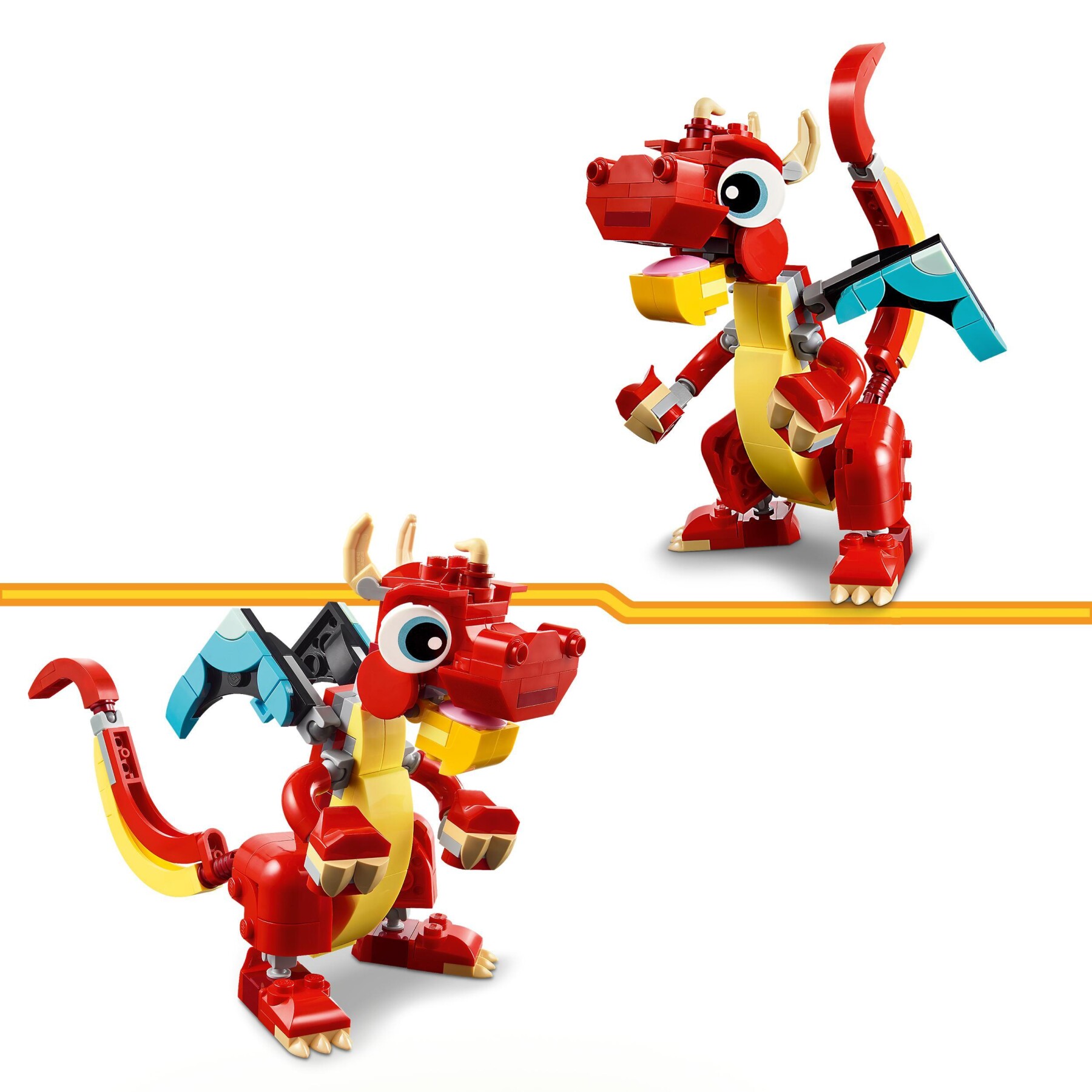 Lego creator 31145 3in1 drago rosso, giochi per bambini di 6+ anni, action figure ricostruibile in pesce e fenice giocattolo - LEGO CREATOR