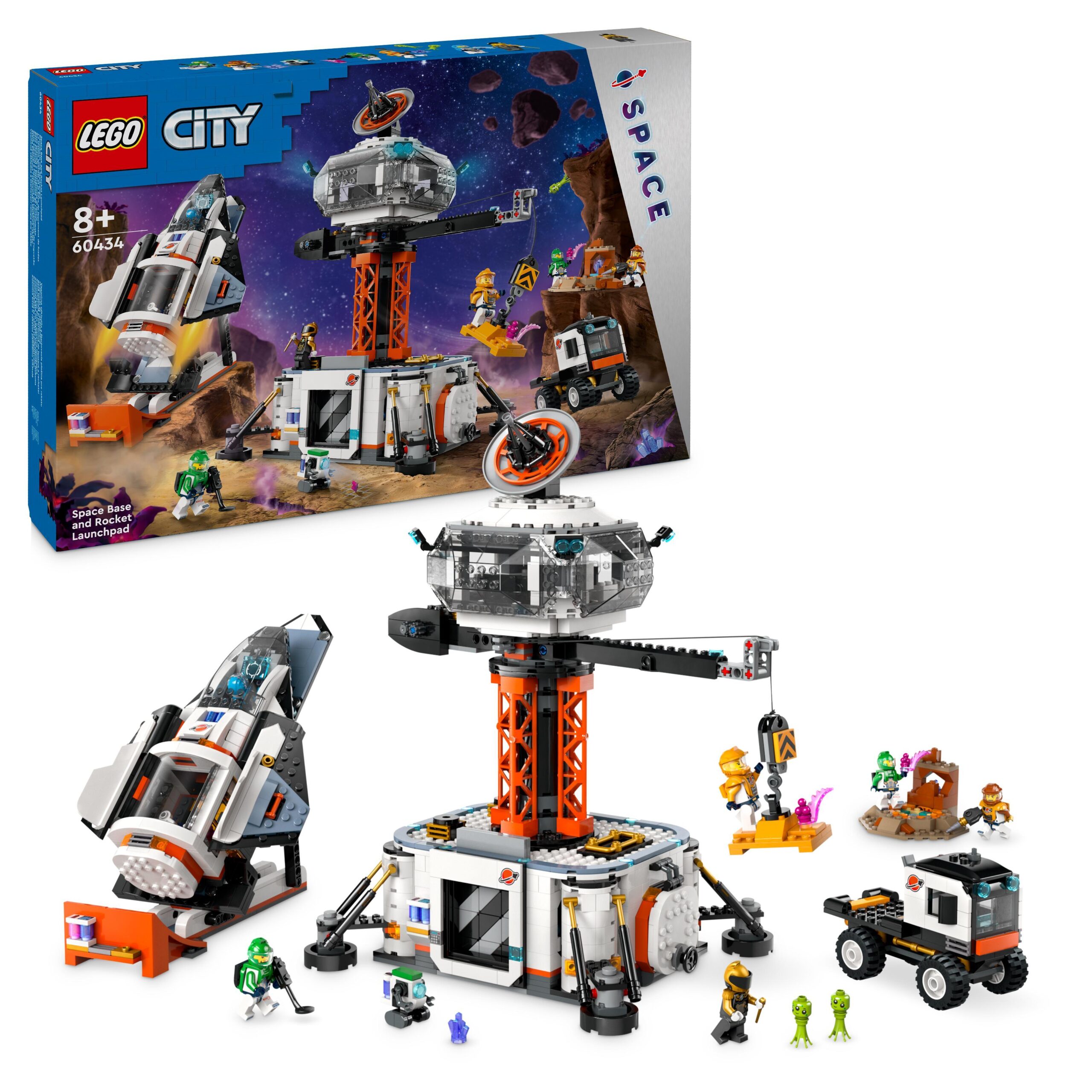 Lego city 60434 base spaziale e piattaforma di lancio, gioco per bambini 8+ con gru giocattolo, astronave, rover e 6 minifigure - LEGO CITY