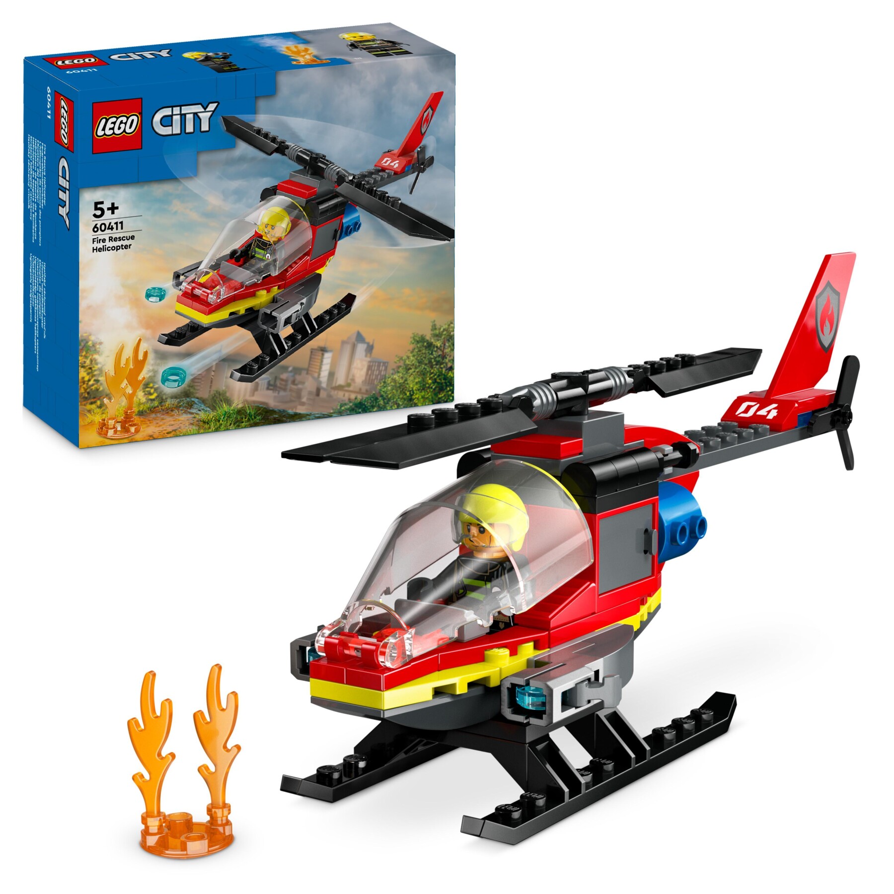 Lego city 60411 elicottero dei pompieri, veicolo giocattolo con 2 elementi lancia-acqua e minifigure, giochi per bambini 5+ - LEGO CITY