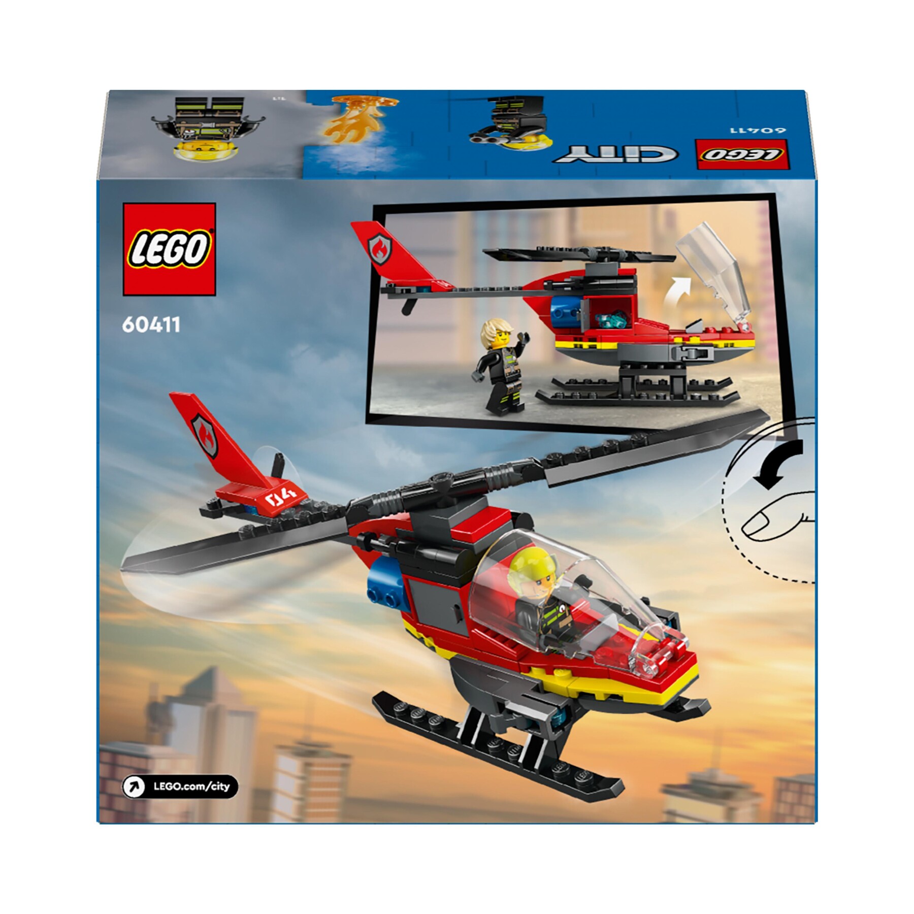 Lego city 60411 elicottero dei pompieri, veicolo giocattolo con 2 elementi lancia-acqua e minifigure, giochi per bambini 5+ - LEGO CITY