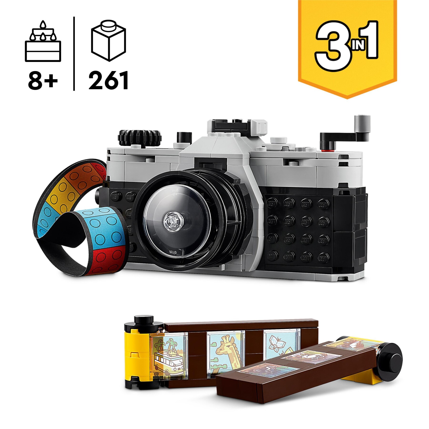 Lego creator 31147 3in1 fotocamera retro, giochi per bambini 8+ anni, macchina fotografica trasformabile in videcamera o tv - LEGO CREATOR