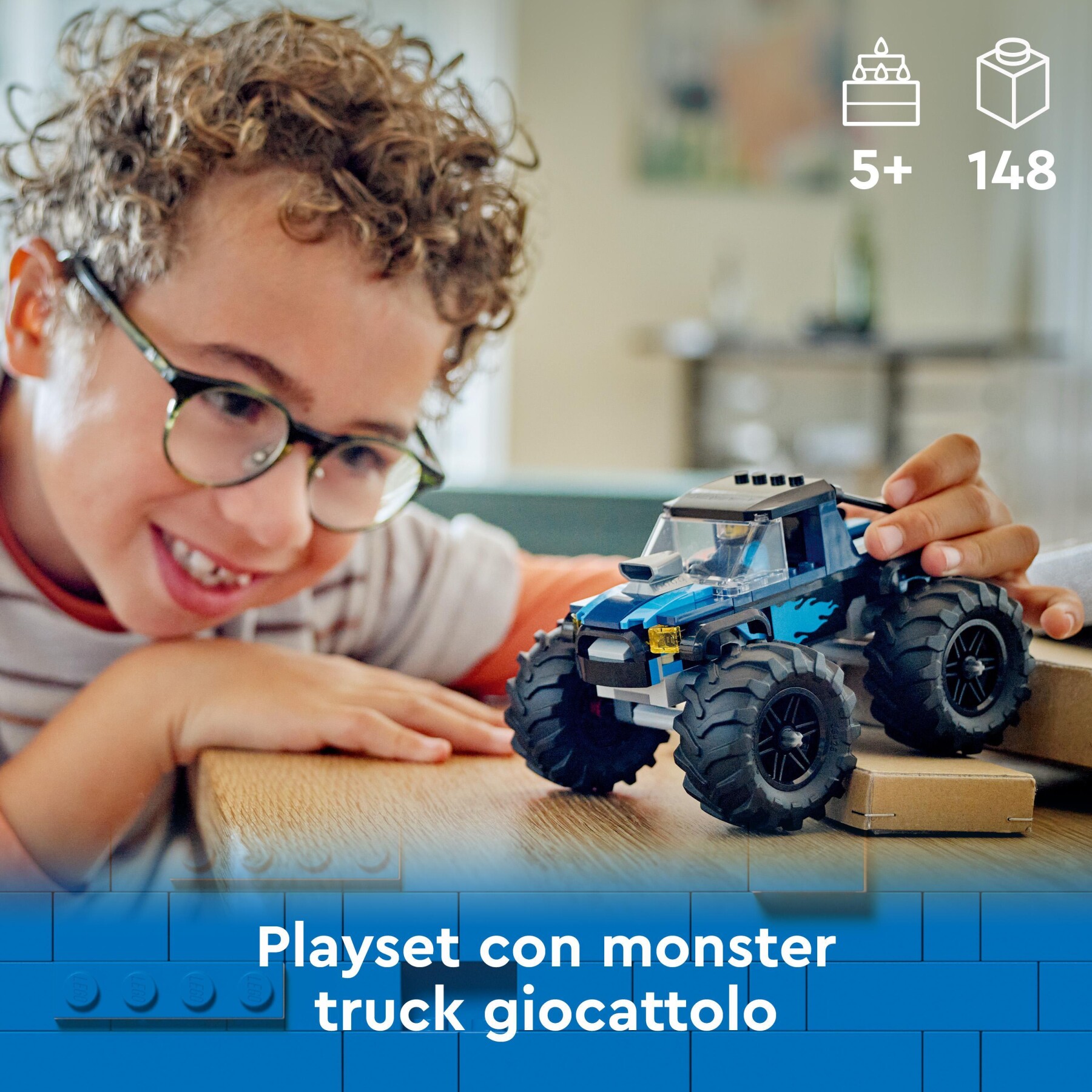 Lego city 60402 monster truck blu, veicolo giocattolo fuoristrada, giochi per bambini di 5+ anni con minifigure del pilota - LEGO CITY