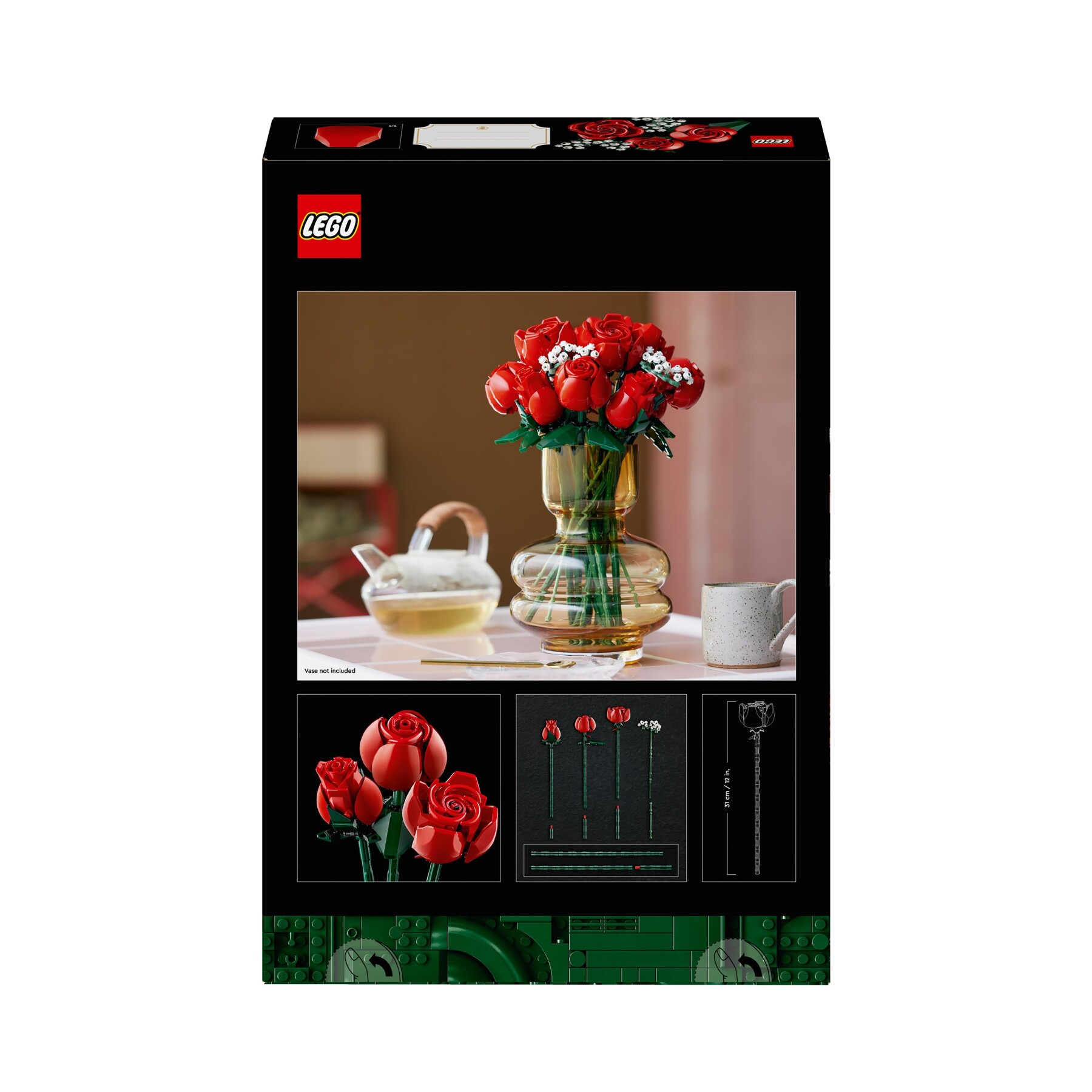 Lego icons 10328 bouquet di rose, set fiori finti per adulti, decorazione casa, idea regalo per lei o lui, collezione botanica - Lego, LEGO ICONS
