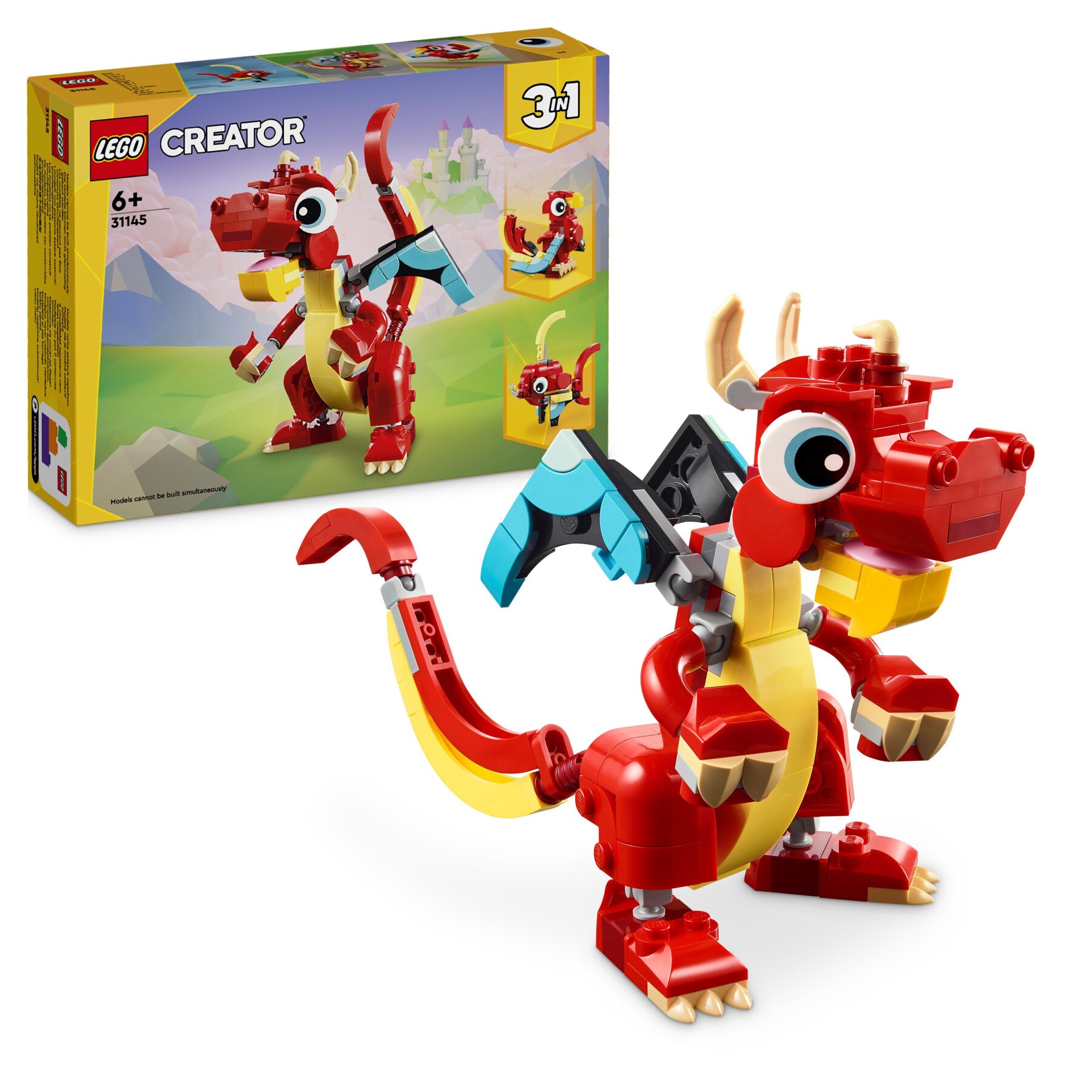 LEGO Creator 31145 3in1 Drago Rosso, Giochi per Bambini di 6+ Anni