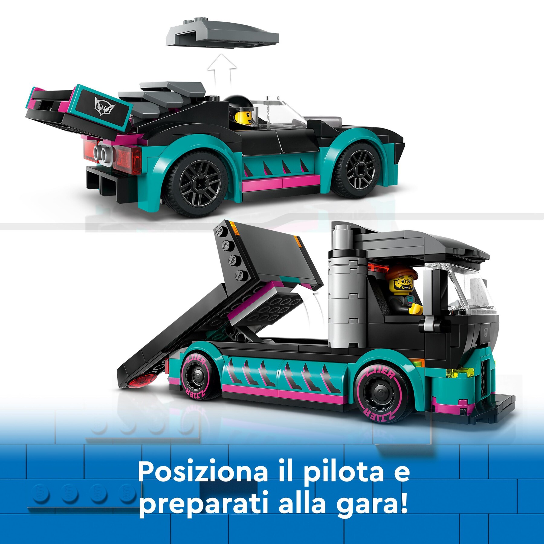 Lego city 60406 auto da corsa e trasportatore, macchina e camion giocattolo per bambini di 6+, veicolo con rampa funzionante - LEGO CITY