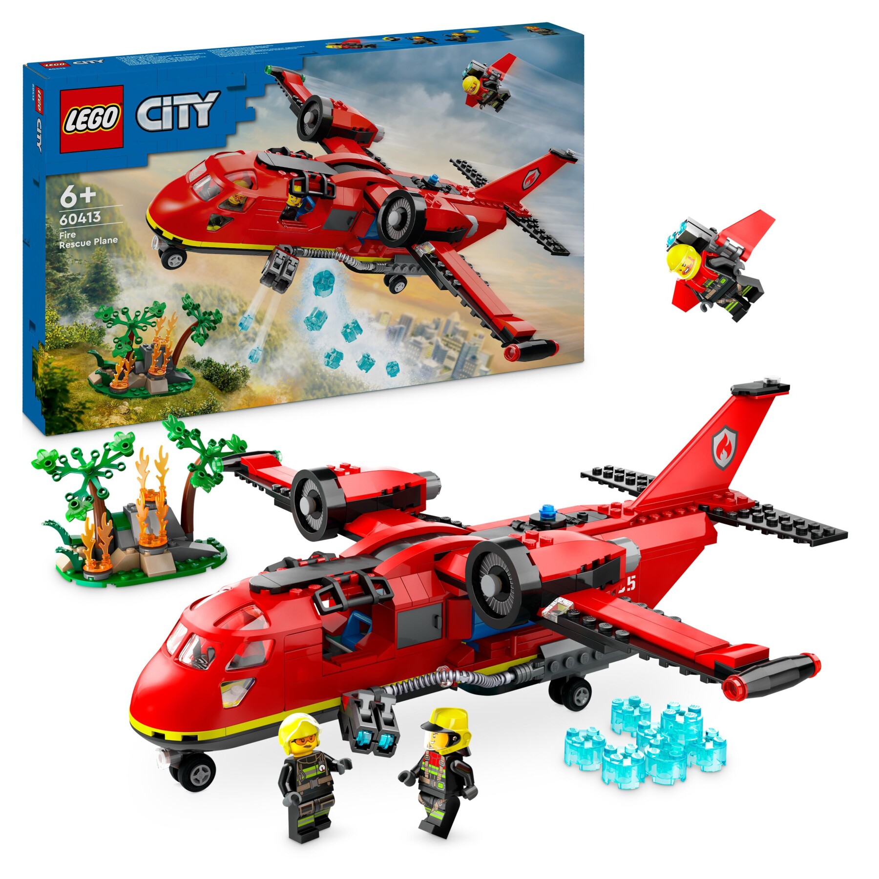 Lego city 60413 aereo antincendio, giocattolo dei vigili del fuoco per bambini di 6+ anni con 3 minifigure dei pompieri - LEGO CITY