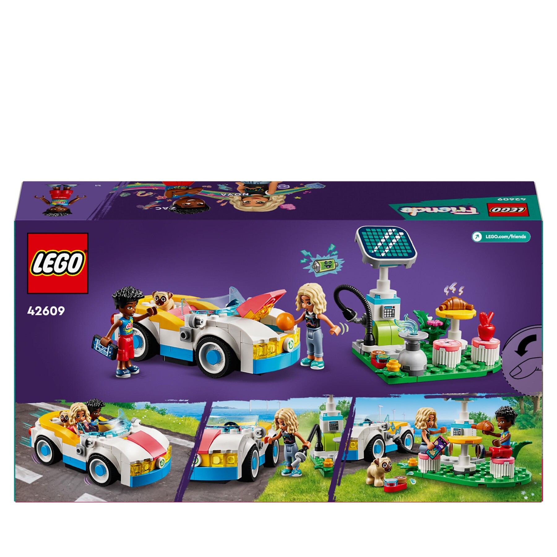 Lego friends 42609 auto elettrica e caricabatterie, giochi per bambini di 6+ anni con macchina giocattolo e 2 mini bamboline - LEGO FRIENDS