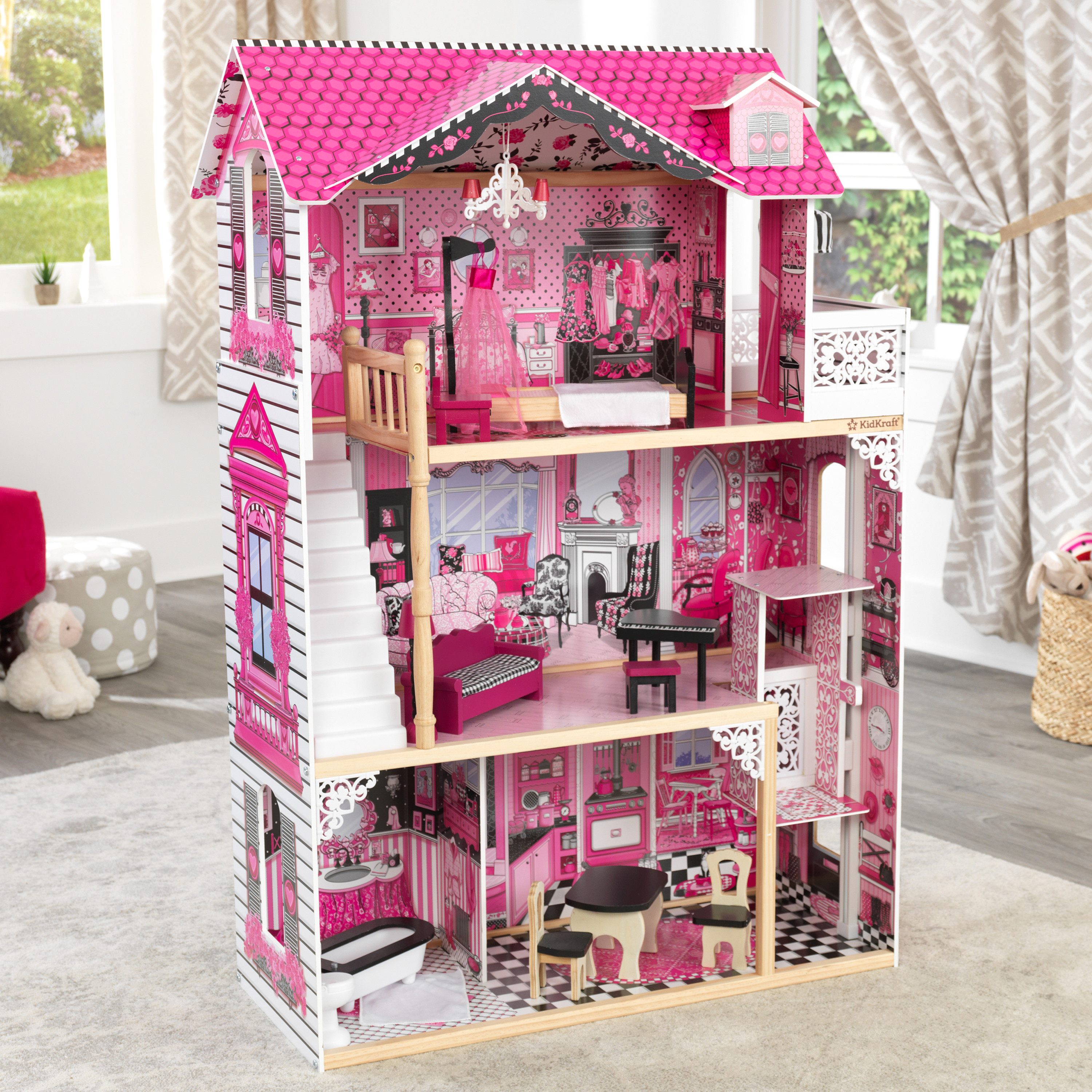 Amelia doll house - la casa delle bambole ideale per ispirare l'immaginazione dei bambini, accogliente, stilosa e fornita di 15 accessori per avventure senza fine - 