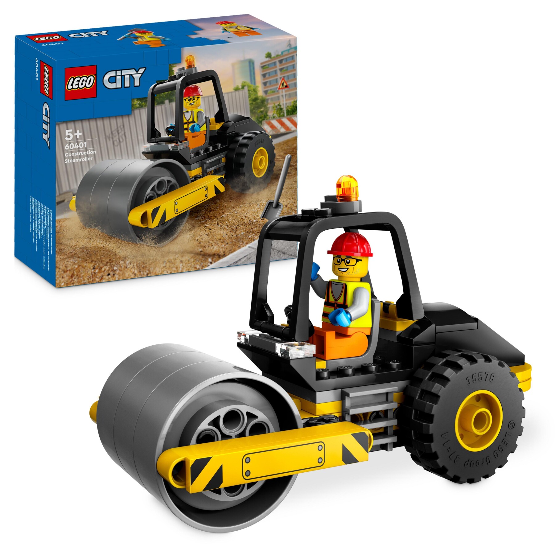 Lego city 60401 rullo compressore, set di costruzioni giocattolo per bambini di 5+ anni, veicolo da cantiere con operaio edile - LEGO CITY