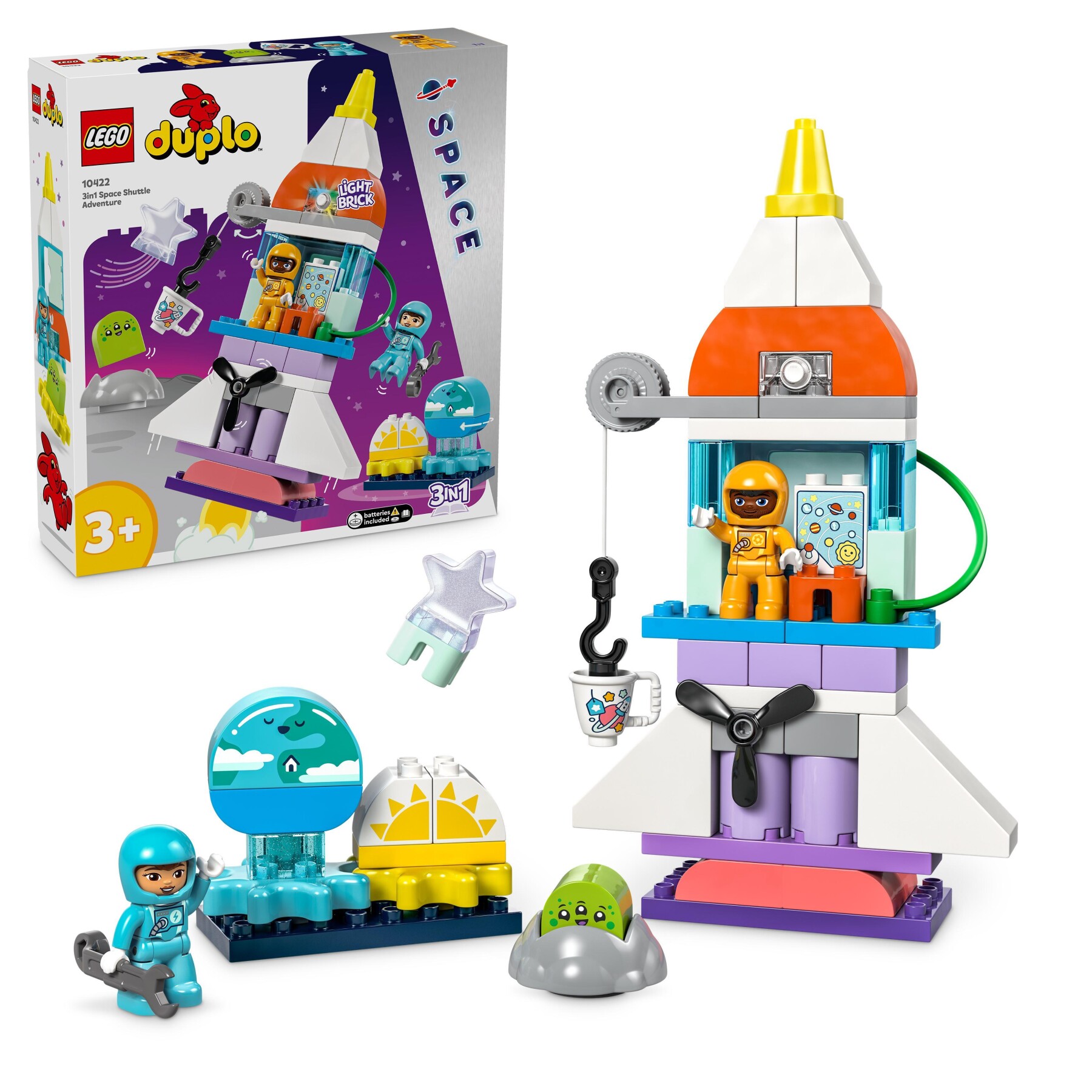 Lego duplo 10422 avventura dello space shuttle 3 in 1, astronave giocattolo didattica, gioco educativo per bambini di 3+ anni - LEGO DUPLO