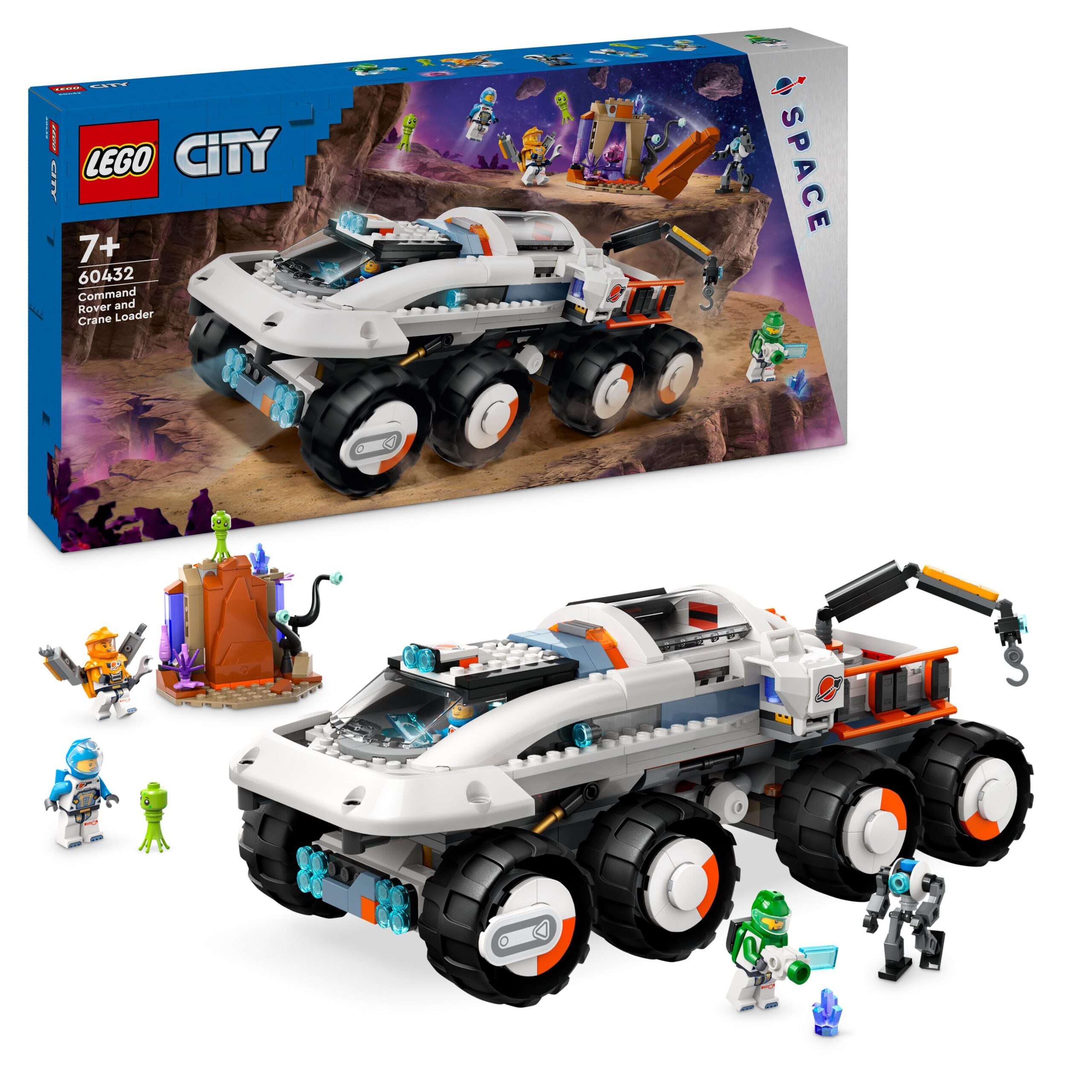 Lego city 60432 rover di comando e gru di carico, gioco spaziale per bambini 7+ con camion giocattolo, 4 minifigure e robot
