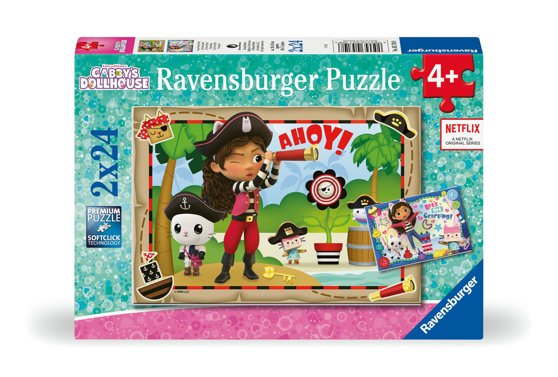 Ravensburger - puzzle gabby's dollhouse, collezione 2x24, 2 puzzle da 24 pezzi, età raccomandata 4+ anni - GABBY'S DOLLHOUSE, RAVENSBURGER