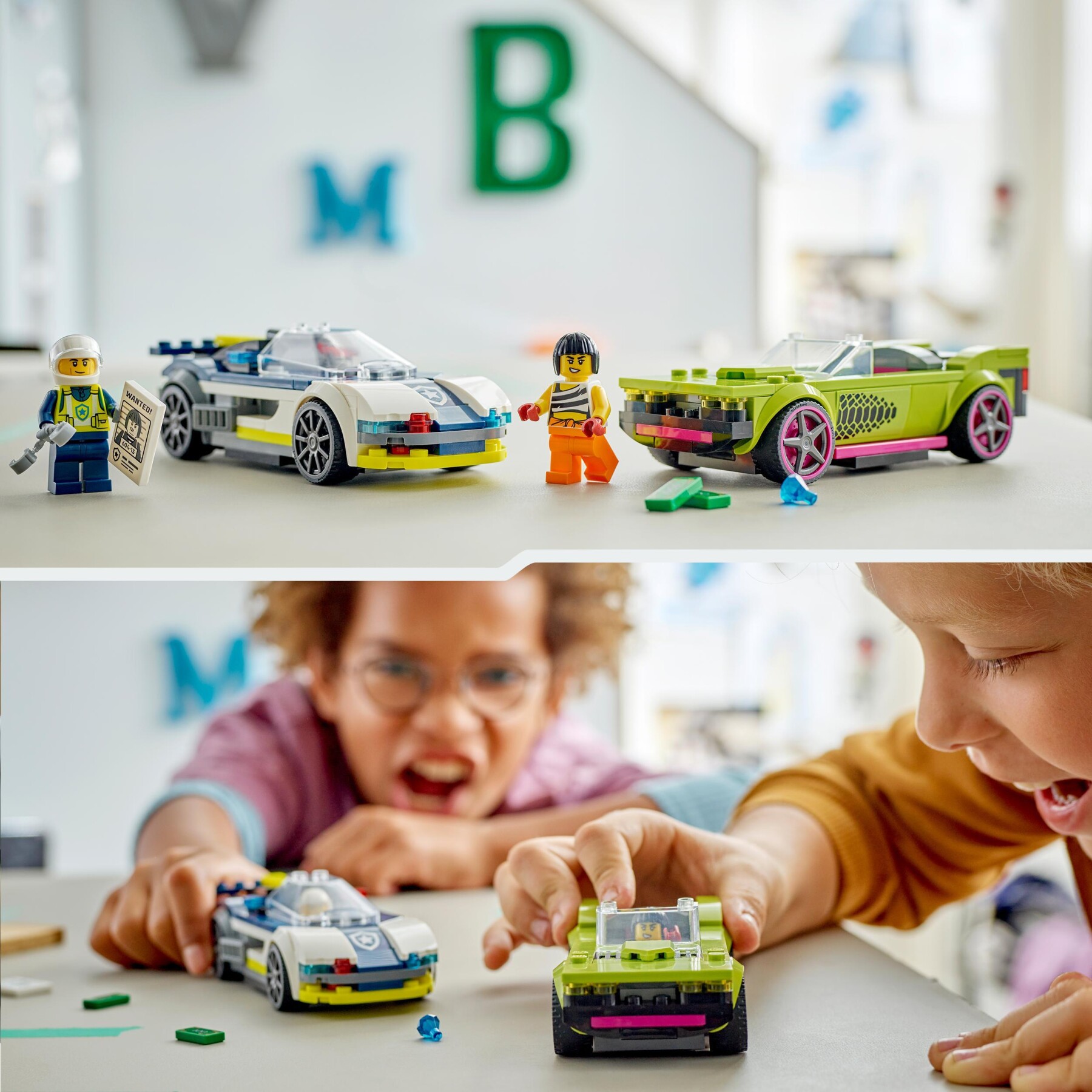 Lego city 60415 inseguimento della macchina da corsa, 2 modellini di auto della polizia, giocattolo per bambini di 6+ anni - LEGO CITY