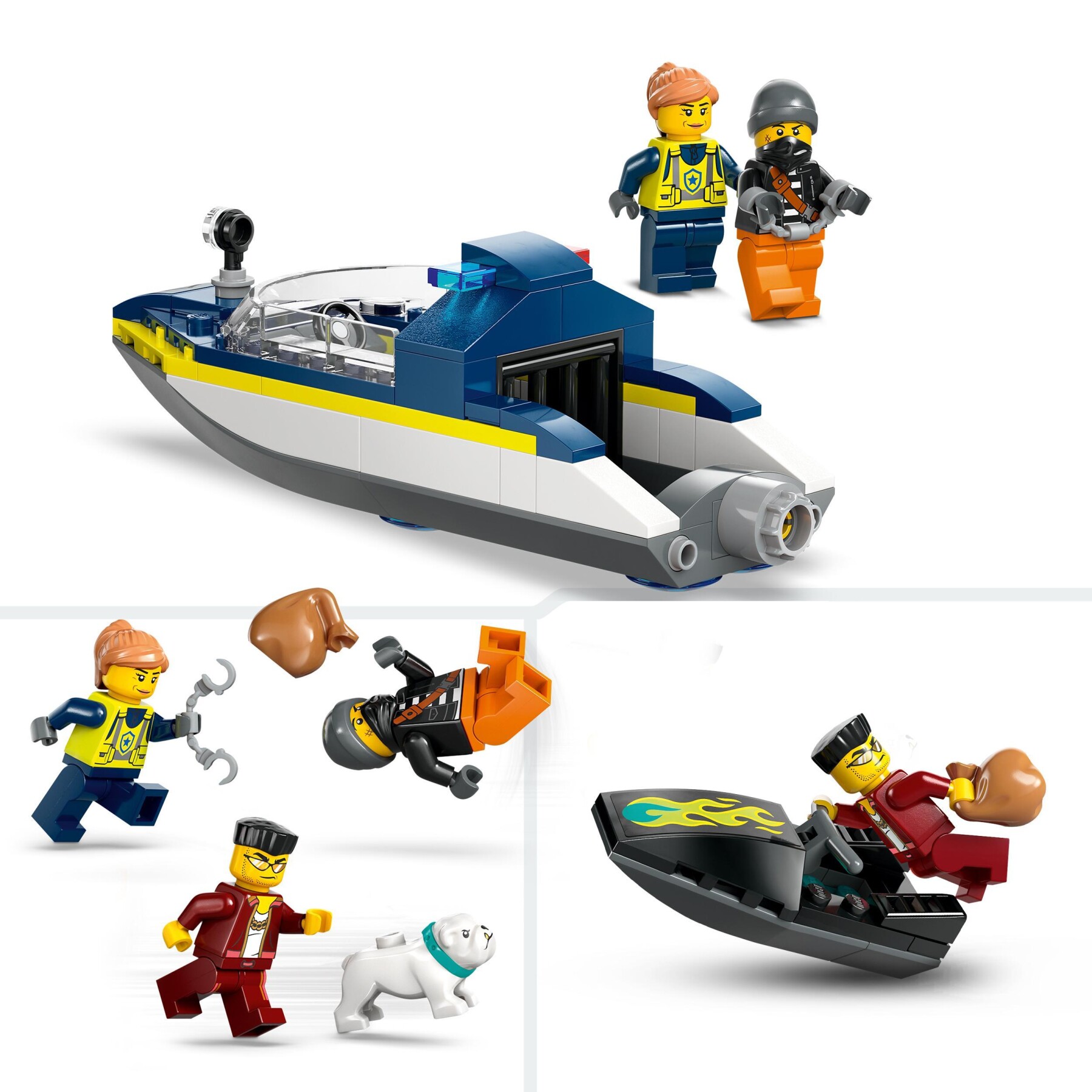 Lego city 60417 motoscafo della polizia e nascondiglio dei ladri giocattolo, giochi per bambini 6+ con moto d'acqua e minifigure - LEGO CITY