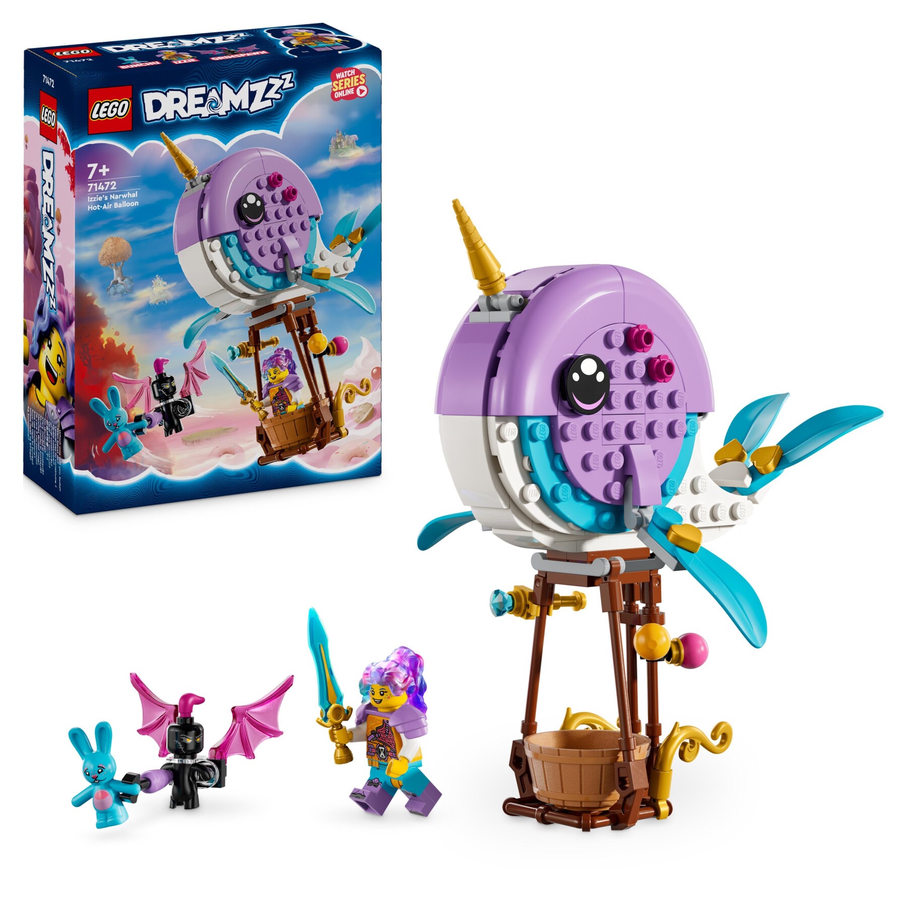 Lego dreamzzz 71472 la mongolfiera-narvalo di izzie, animali marini giocattolo e balena trasformabile, salva bunchu dal mostro - LEGO DREAMZZZ