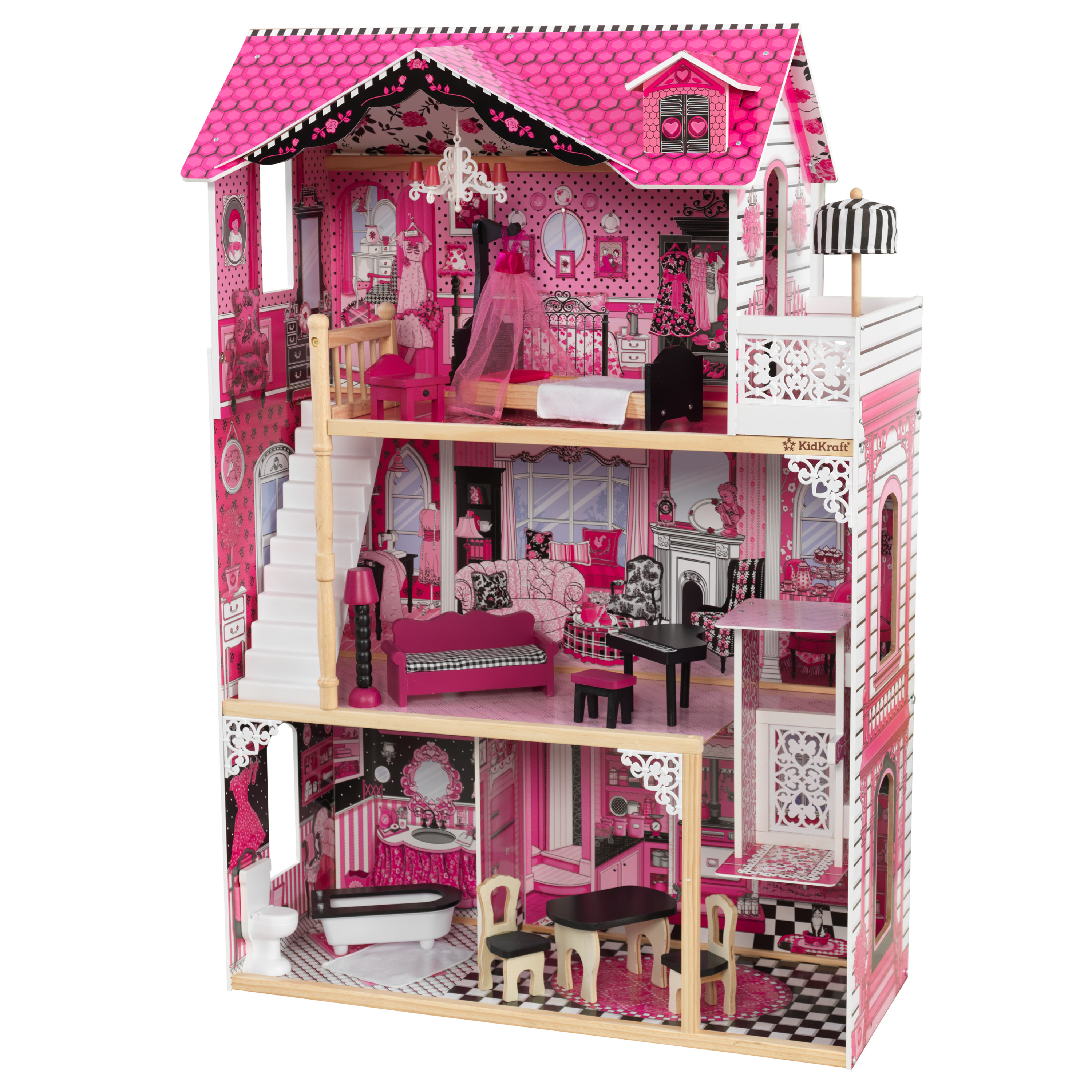 Amelia doll house - la casa delle bambole ideale per ispirare l'immaginazione dei bambini, accogliente, stilosa e fornita di 15 accessori per avventure senza fine - 