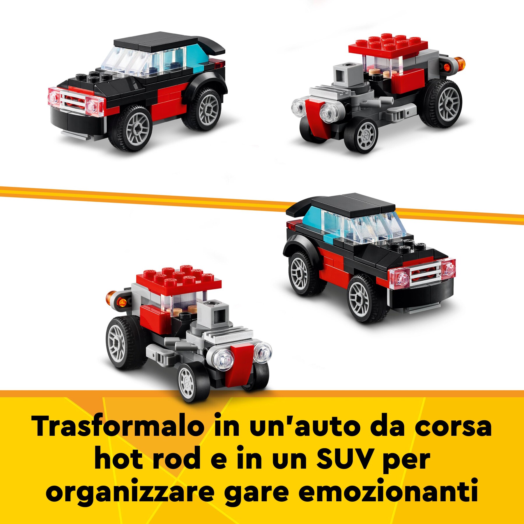 Lego creator 31146 3in1 autocarro con elicottero, giochi per bambini 7+ anni ricostruibile in aereo e cisterna o auto e suv - LEGO CREATOR