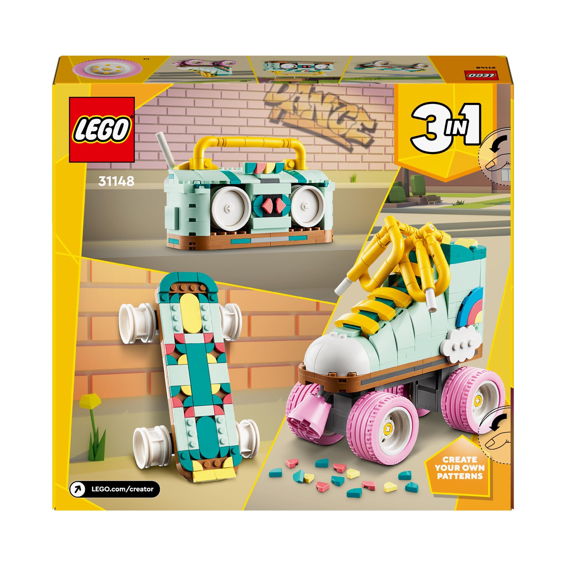 Lego creator 31148 3in1 pattino a rotelle retrò trasformabile in mini skateboard o radio giocattolo, giochi per bambini 8+ - LEGO CREATOR