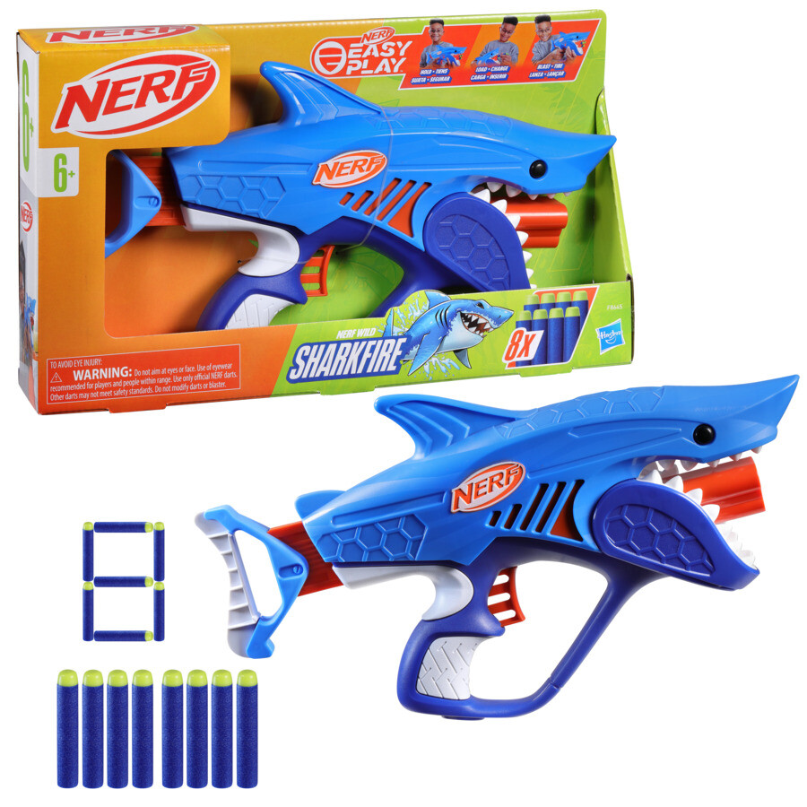 Nerf junior wild - sharkfire, blaster a forma di squalo, facile da usare - NERF