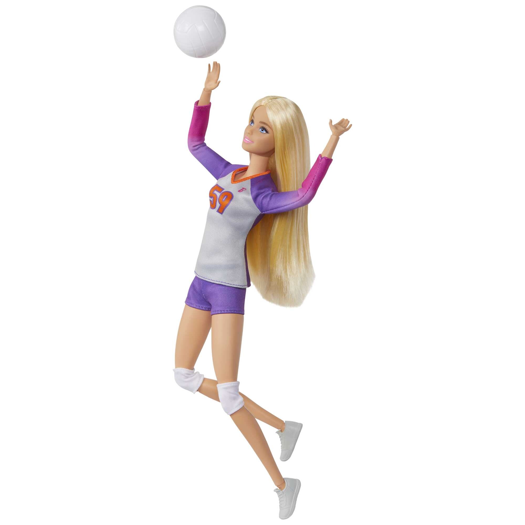 Barbie carriere - barbie pallavolista, bambola snodata con divisa sportiva, palla e accessori inclusi - Barbie