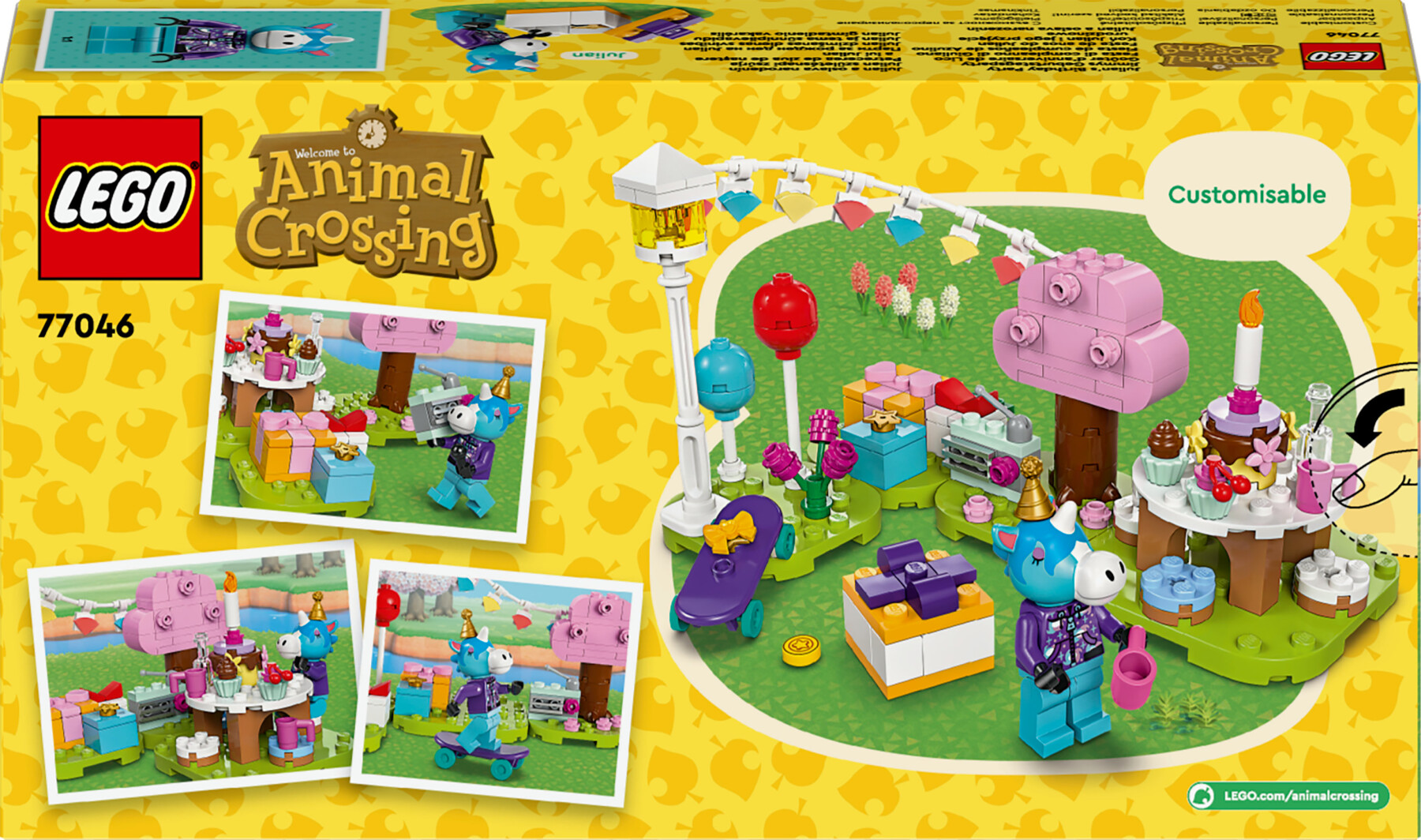 Lego animal crossing 77046 festa di compleanno di giuliano, giochi creativi per bambini 6+, minifigure di unicorno giocattolo - Lego Animal Crossing